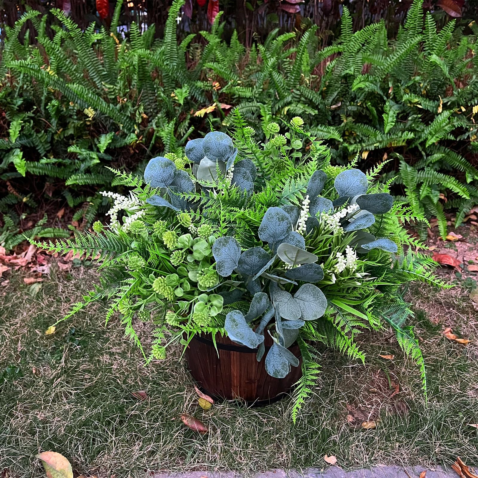 12 Bundles 4 Styles Artificial Plants Outdoor, UV Resistant No Fade Artificial Flowers Faux Plants Fern Lavender Eucalyptus Plastic Greenery Shrubs for Outside Porch Garden Home Spring Summer Decor - Image 4