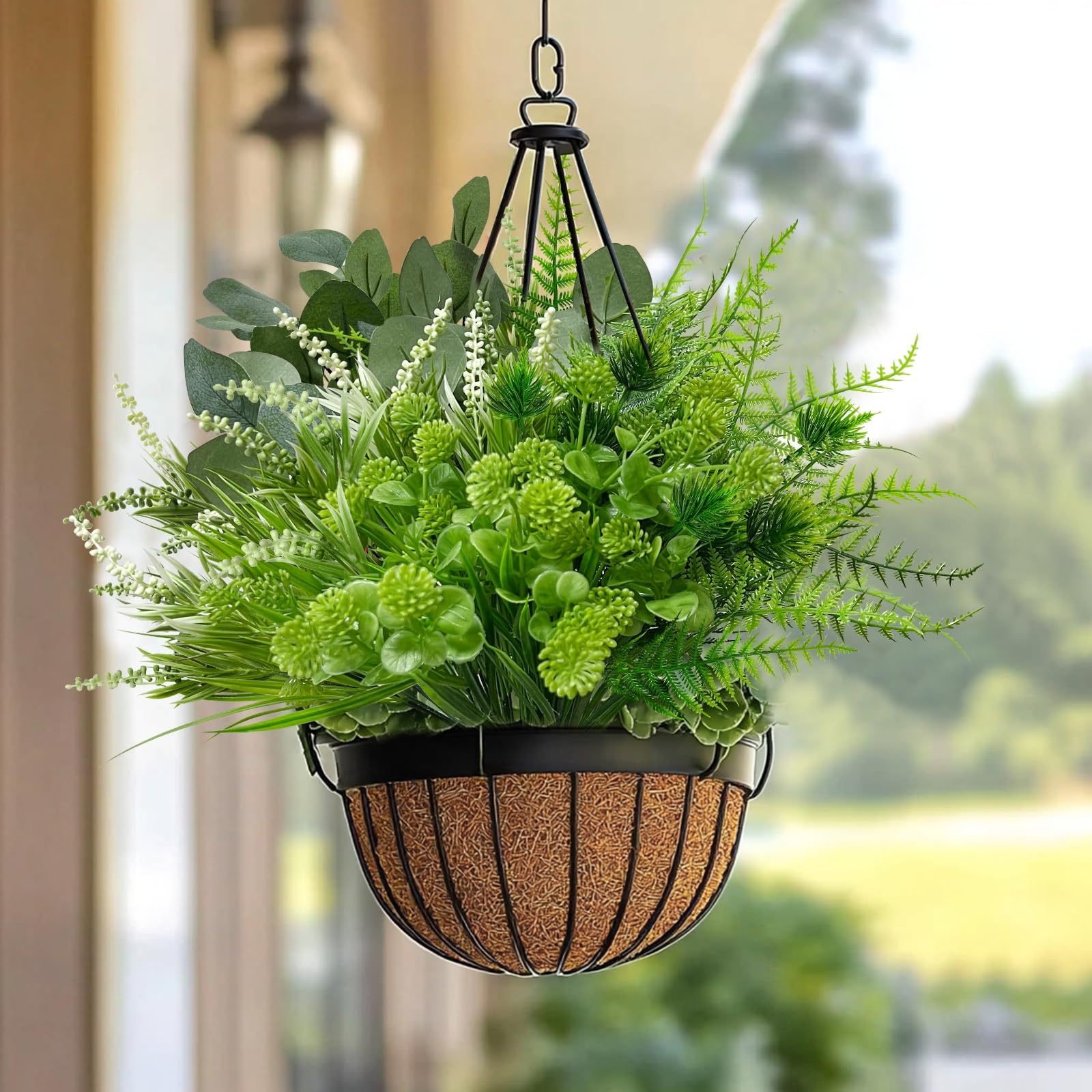 12 Bundles 4 Styles Artificial Plants Outdoor, UV Resistant No Fade Artificial Flowers Faux Plants Fern Lavender Eucalyptus Plastic Greenery Shrubs for Outside Porch Garden Home Spring Summer Decor - Image 5