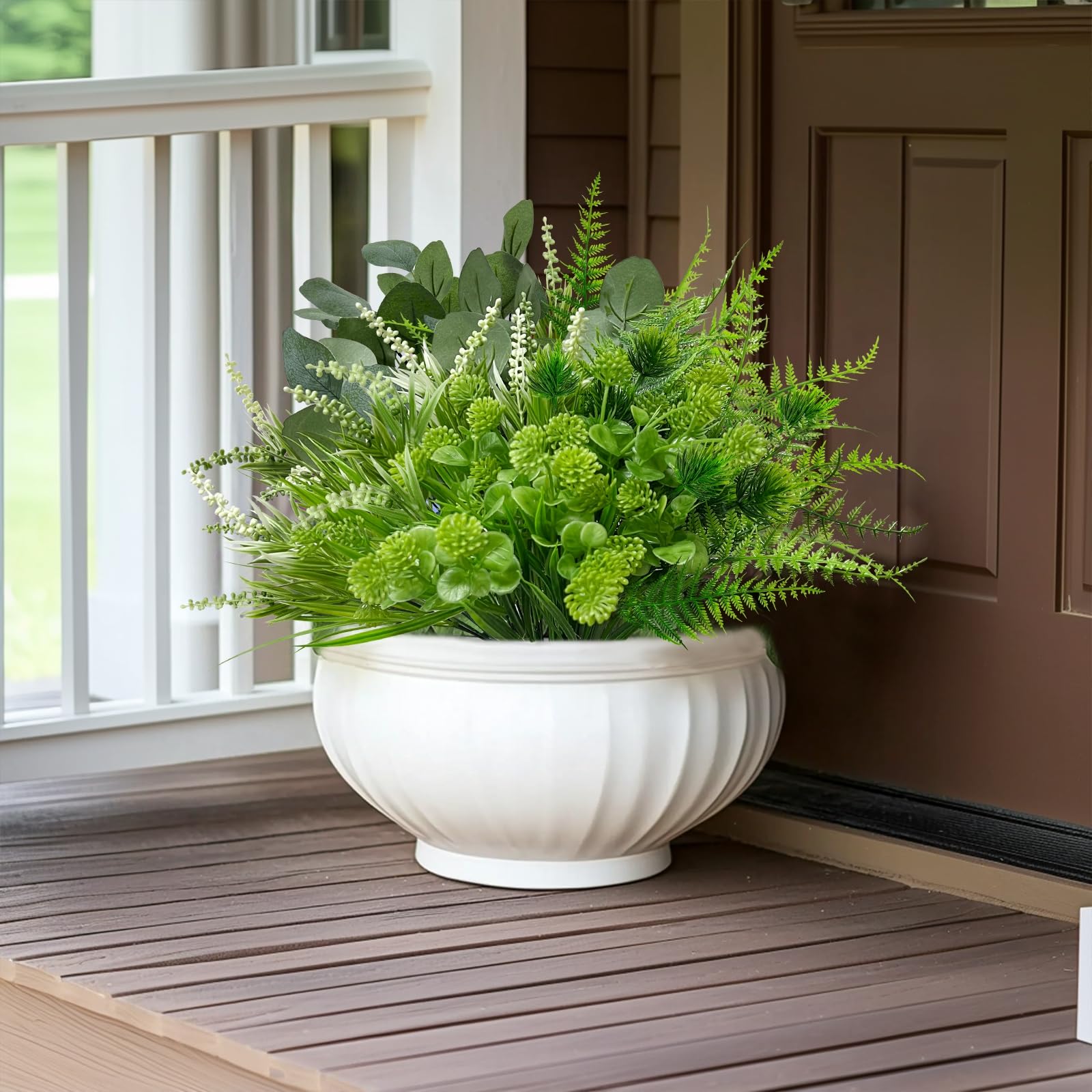 12 Bundles 4 Styles Artificial Plants Outdoor, UV Resistant No Fade Artificial Flowers Faux Plants Fern Lavender Eucalyptus Plastic Greenery Shrubs for Outside Porch Garden Home Spring Summer Decor - Image 7