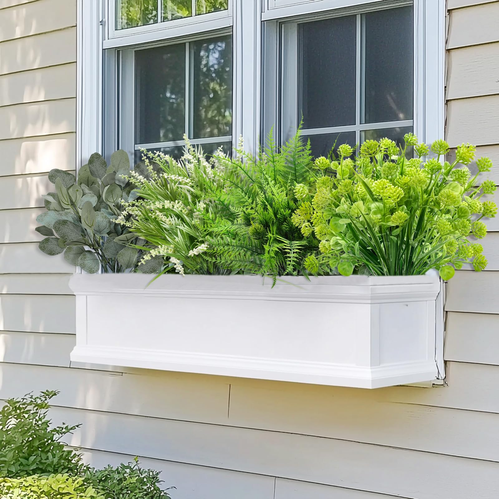 12 Bundles 4 Styles Artificial Plants Outdoor, UV Resistant No Fade Artificial Flowers Faux Plants Fern Lavender Eucalyptus Plastic Greenery Shrubs for Outside Porch Garden Home Spring Summer Decor - Image 8