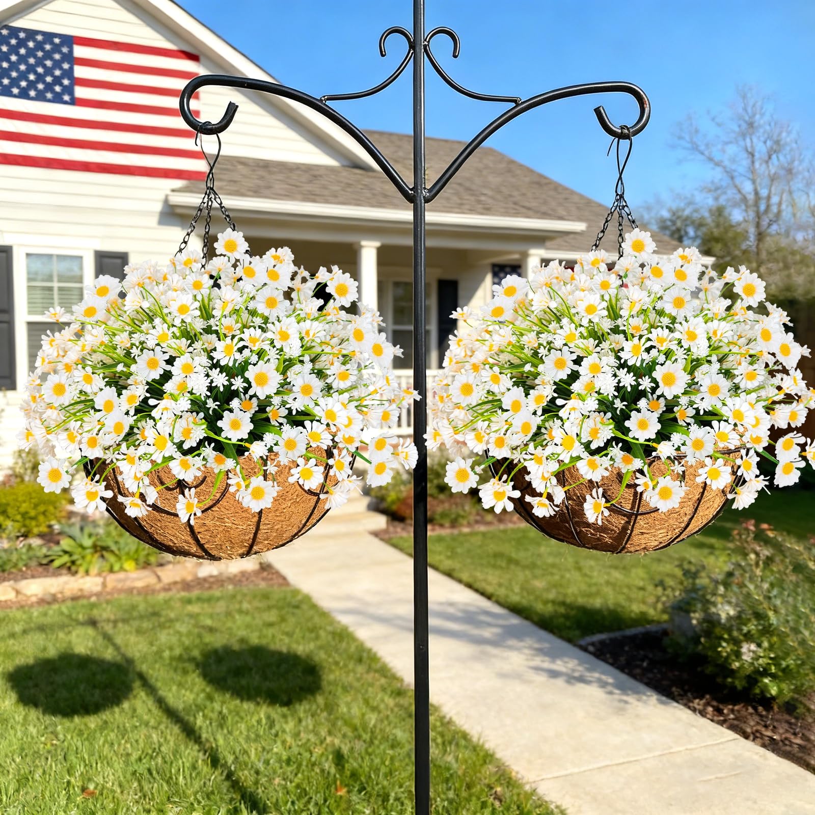 12 Bundles Artificial Daisy Flowers for Outdoors Summer Decor, UV Resistant Fake Flowers Faux Plastic Greenery Shrub Plants for Outside Home Gardens Porch Planter Indoor Spring Cemetery Décor(White) - Image 5