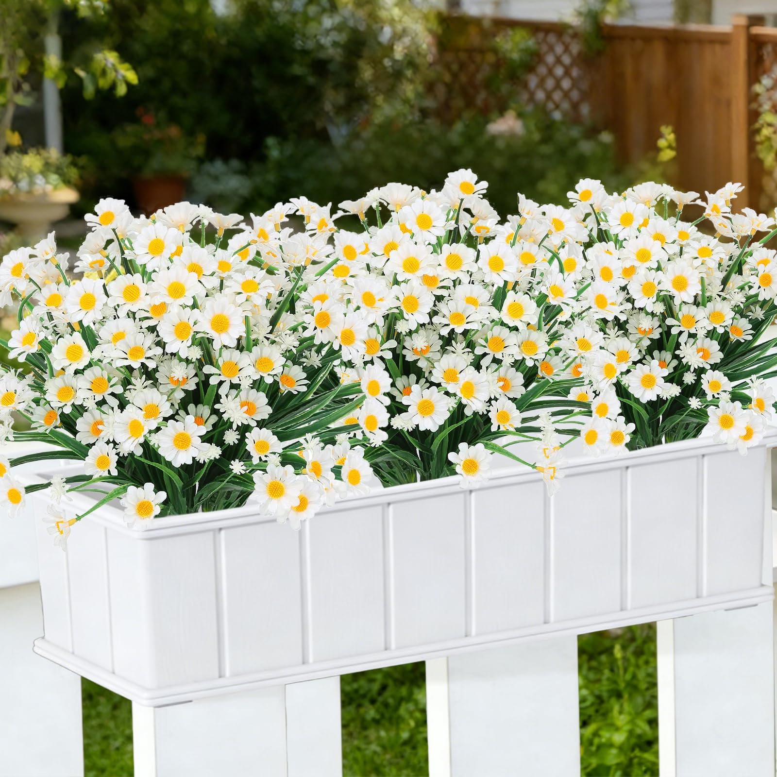 12 Bundles Artificial Daisy Flowers for Outdoors Summer Decor, UV Resistant Fake Flowers Faux Plastic Greenery Shrub Plants for Outside Home Gardens Porch Planter Indoor Spring Cemetery Décor(White) - Image 6