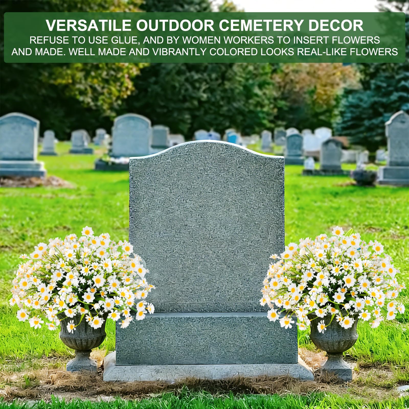 12 Bundles Artificial Daisy Flowers for Outdoors Summer Decor, UV Resistant Fake Flowers Faux Plastic Greenery Shrub Plants for Outside Home Gardens Porch Planter Indoor Spring Cemetery Décor(White) - Image 9