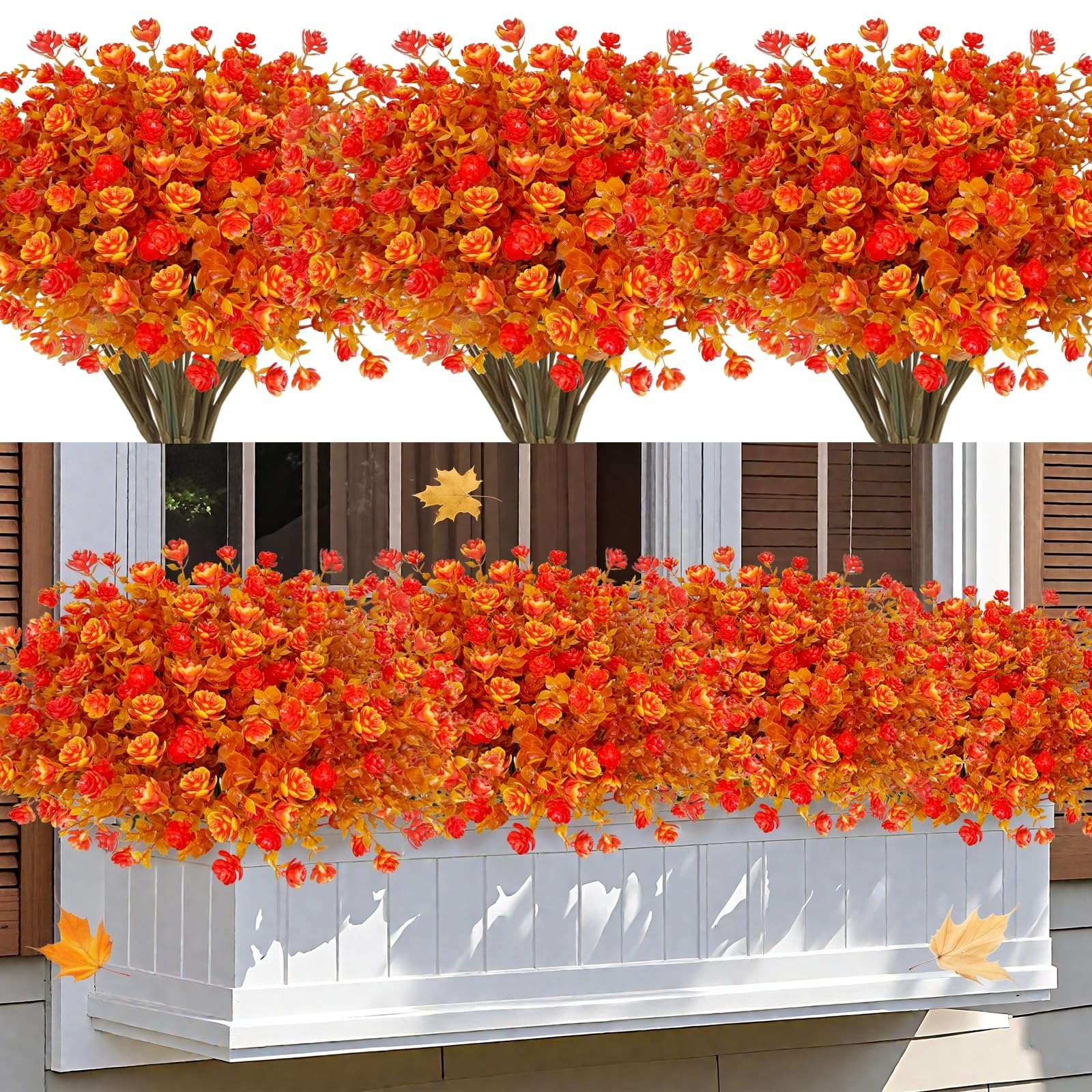 12 Bundles Artificial Fall Flowers for Outdoors Fall Thanksgiving Decorations, UV Resistant Fake Mums Faux Fall Plants Plastic Greenery Shrub Home Porch Gardens Autumn Decor(Brown Eucalyptus Flower) - Image 3