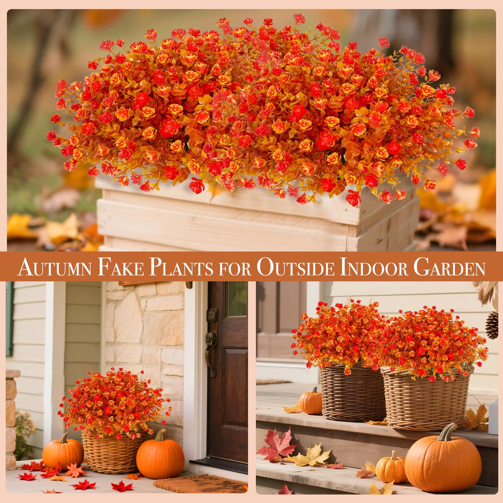 12 Bundles Artificial Fall Flowers for Outdoors Fall Thanksgiving Decorations, UV Resistant Fake Mums Faux Fall Plants Plastic Greenery Shrub Home Porch Gardens Autumn Decor(Brown Eucalyptus Flower) - Image 4