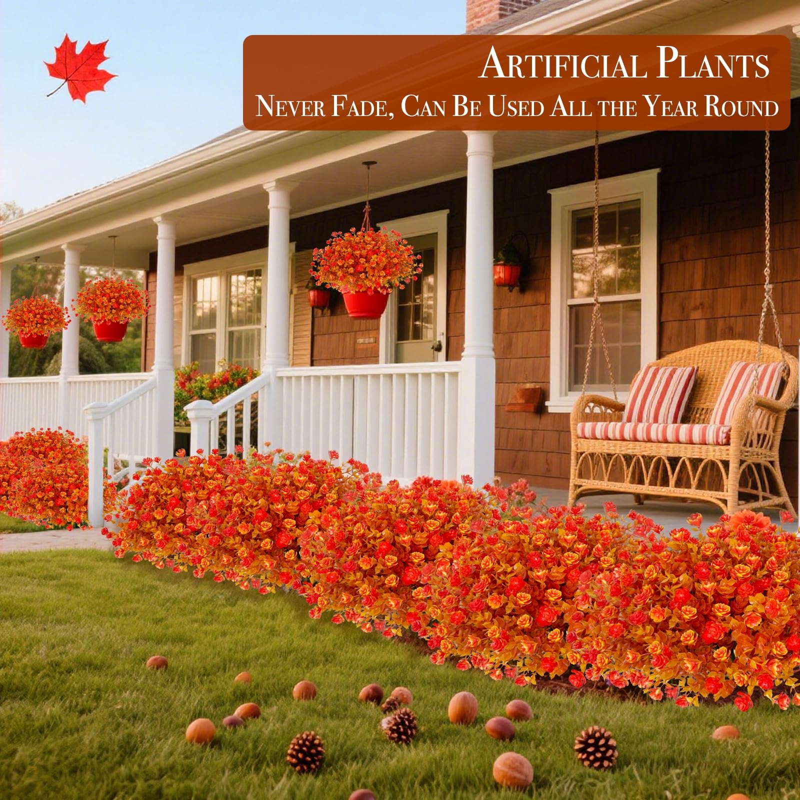 12 Bundles Artificial Fall Flowers for Outdoors Fall Thanksgiving Decorations, UV Resistant Fake Mums Faux Fall Plants Plastic Greenery Shrub Home Porch Gardens Autumn Decor(Brown Eucalyptus Flower) - Image 7