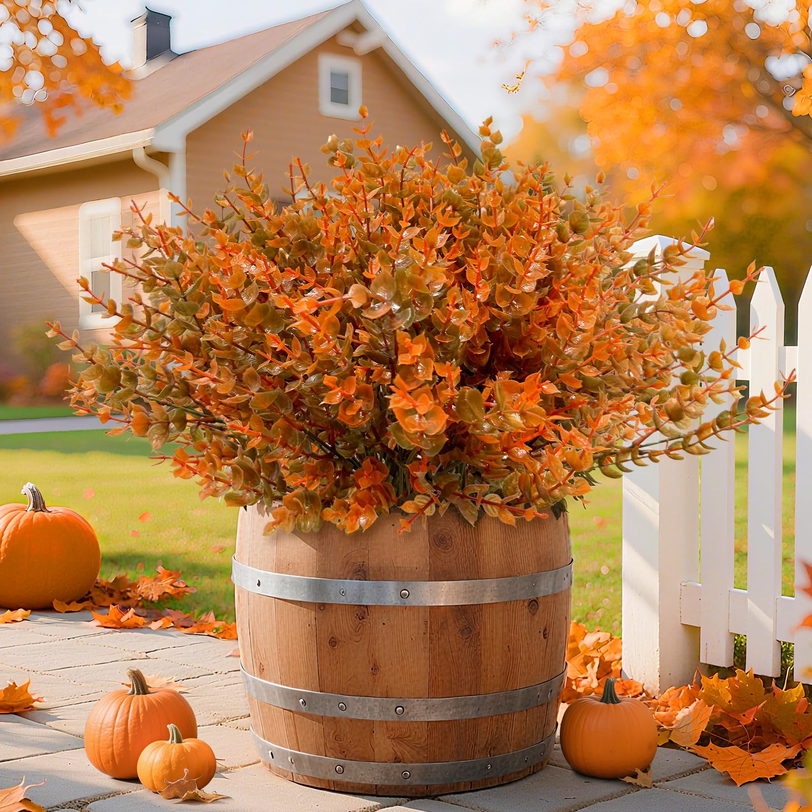 12 Bundles Artificial Fall Flowers for Outdoors Fall Thanksgiving Decorations, UV Resistant Fake Mums Faux Fall Plants Plastic Greenery Shrub Porch Home Harvest Gardens Autumn Decor(Brown Orange) - Image 4