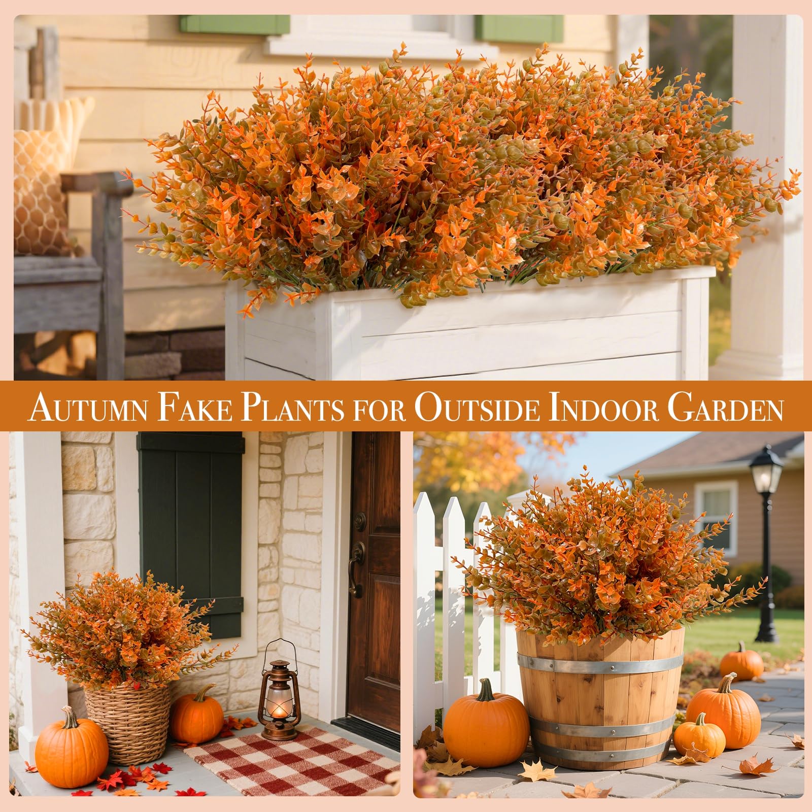 12 Bundles Artificial Fall Flowers for Outdoors Fall Thanksgiving Decorations, UV Resistant Fake Mums Faux Fall Plants Plastic Greenery Shrub Porch Home Harvest Gardens Autumn Decor(Brown Orange) - Image 5
