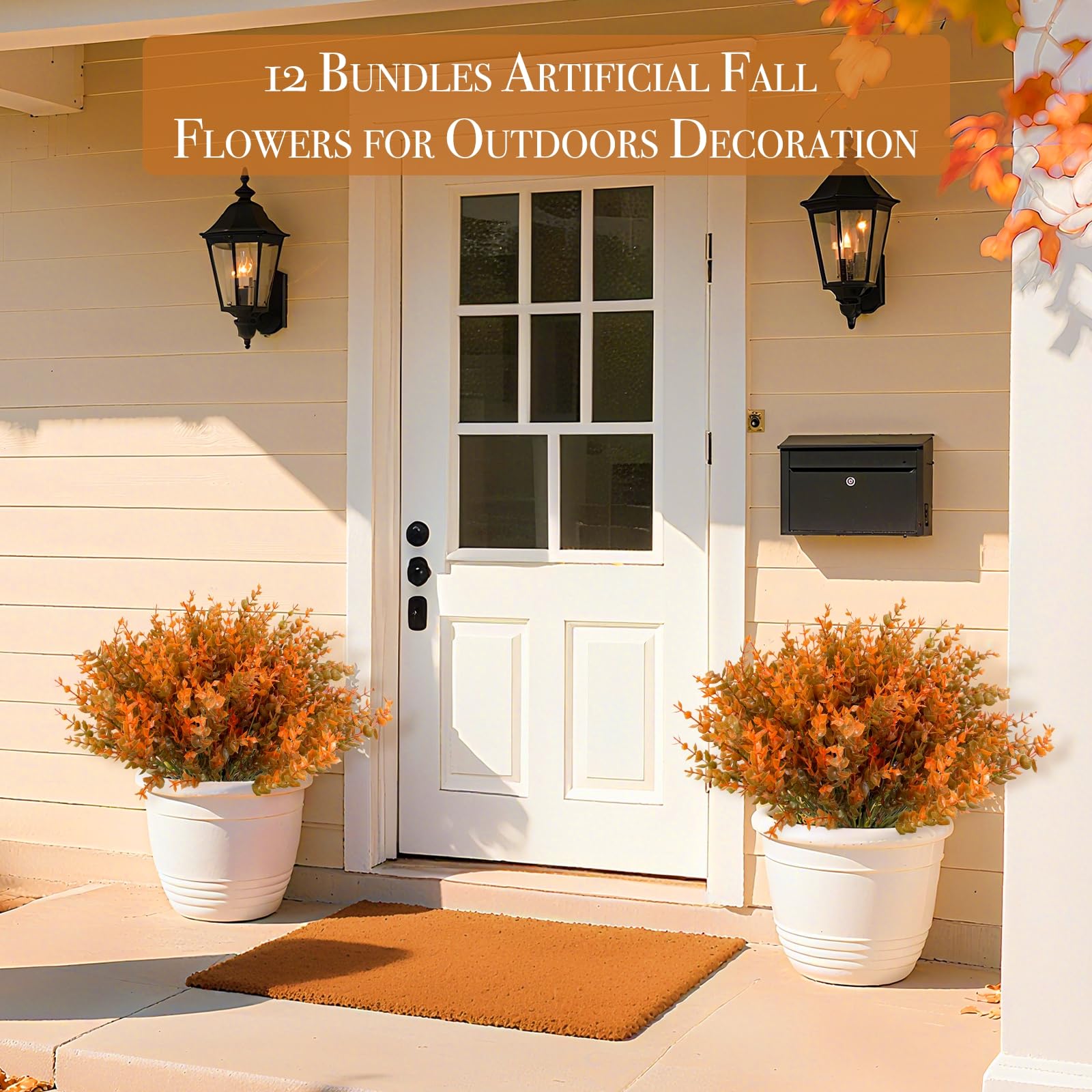 12 Bundles Artificial Fall Flowers for Outdoors Fall Thanksgiving Decorations, UV Resistant Fake Mums Faux Fall Plants Plastic Greenery Shrub Porch Home Harvest Gardens Autumn Decor(Brown Orange) - Image 6