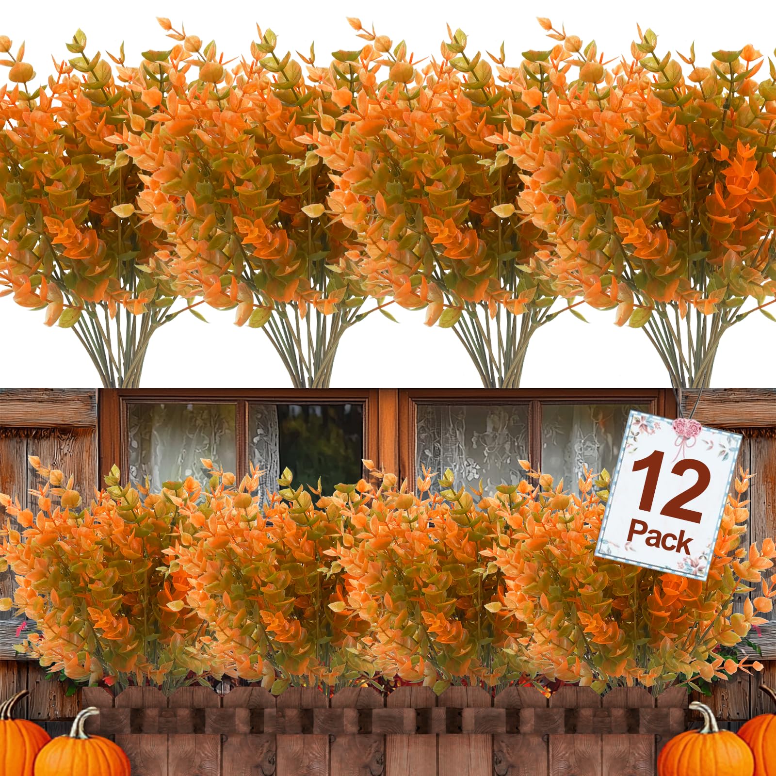 12 Bundles Artificial Fall Flowers for Outdoors Fall Thanksgiving Decorations, UV Resistant Fake Mums Faux Fall Plants Plastic Greenery Shrub Porch Home Harvest Gardens Autumn Decor(Brown Orange) - Image 7
