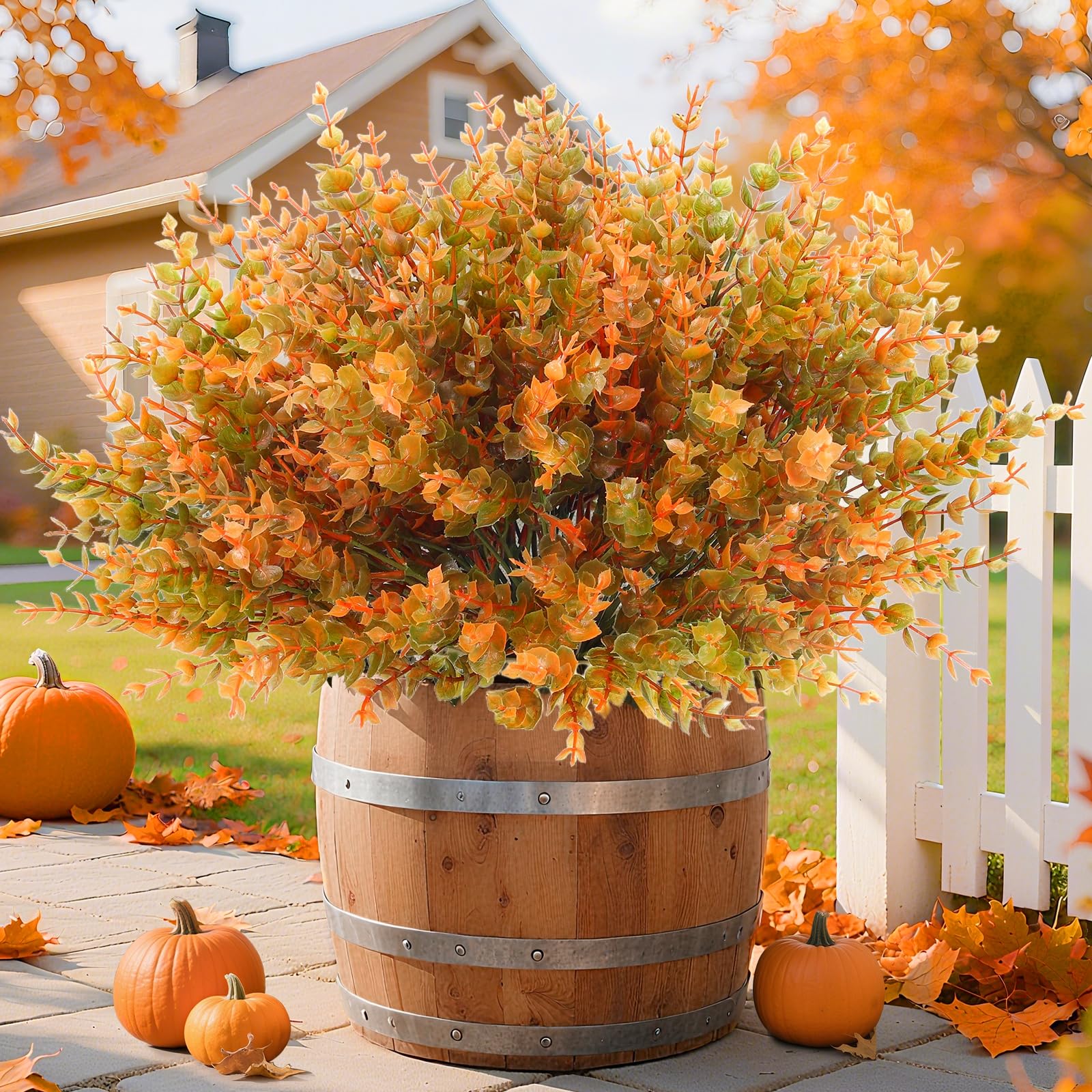 12 Bundles Artificial Fall Flowers for Outdoors Fall Thanksgiving Decorations, UV Resistant Fake Mums Faux Fall Plants Plastic Greenery Shrub Porch Home Harvest Gardens Autumn Decor(Brown Orange) - Image 8