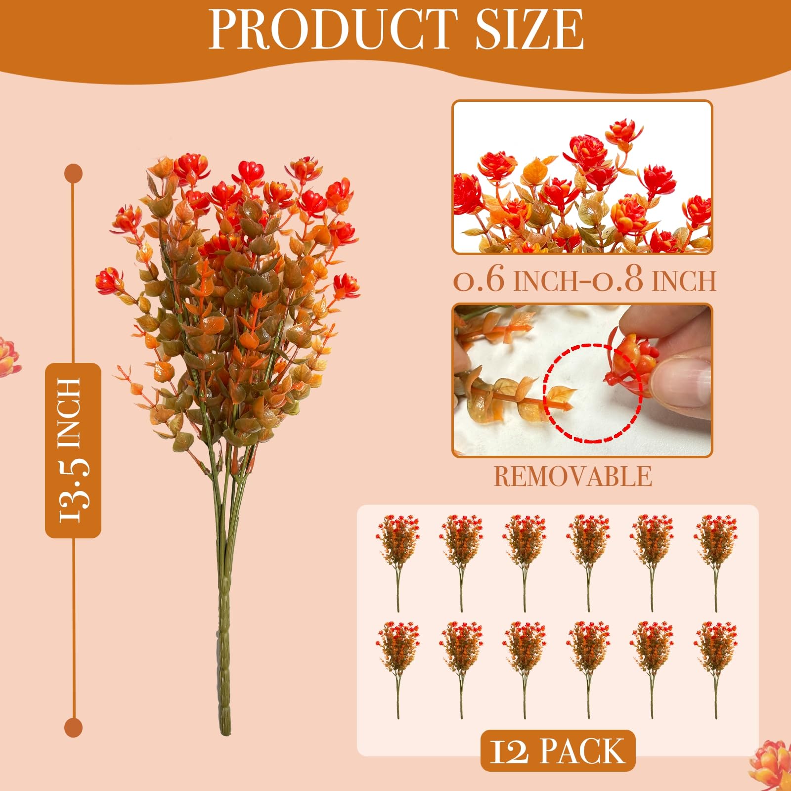 12 Bundles Artificial Fall Flowers for Outdoors Fall Thanksgiving Decorations,UV Resistant Fake Mums Faux Fall Plants Plastic Greenery Shrub Porch Home Gardens Autumn Decor(Brown Orange Flowers) - Image 3