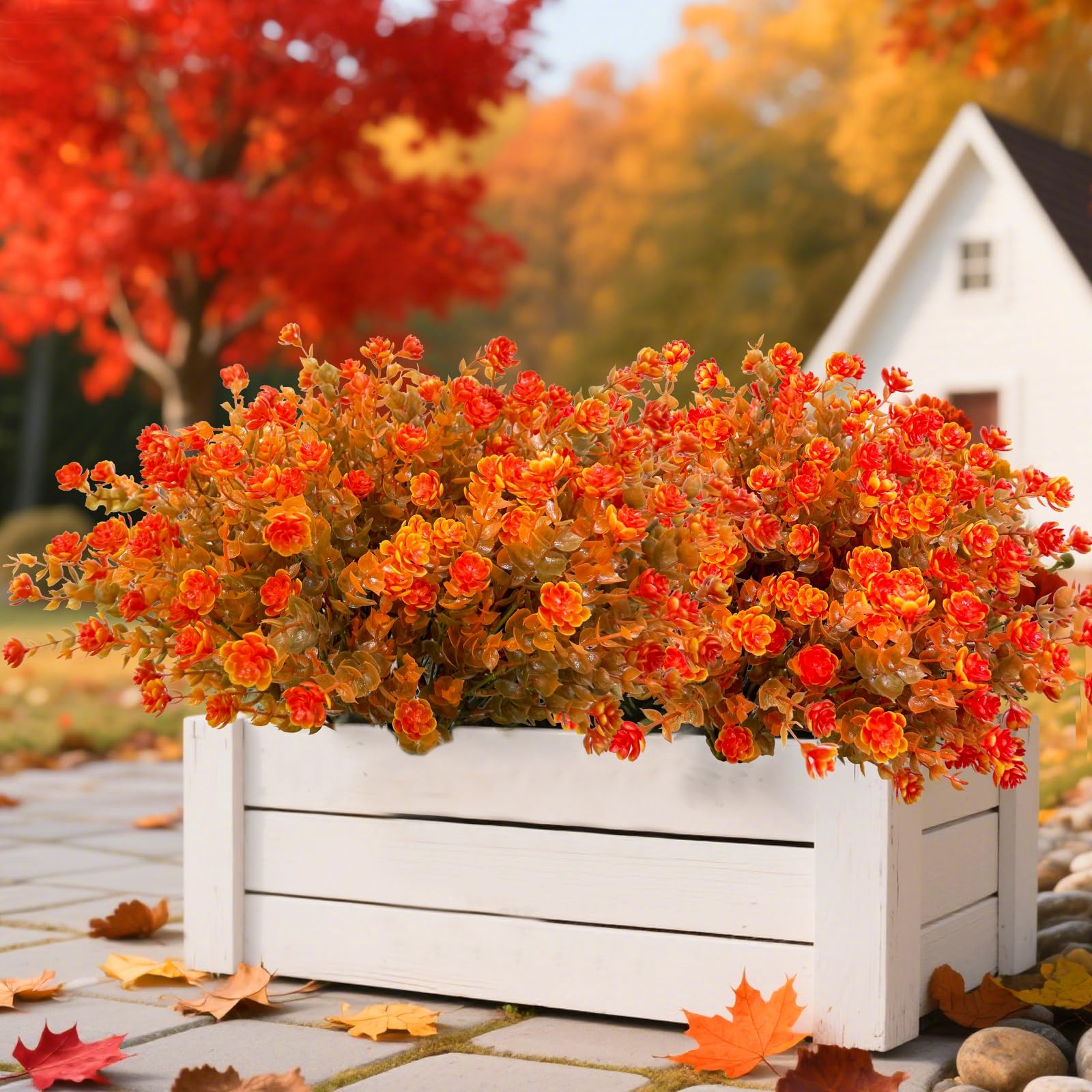 12 Bundles Artificial Fall Flowers for Outdoors Fall Thanksgiving Decorations,UV Resistant Fake Mums Faux Fall Plants Plastic Greenery Shrub Porch Home Gardens Autumn Decor(Brown Orange Flowers) - Image 5