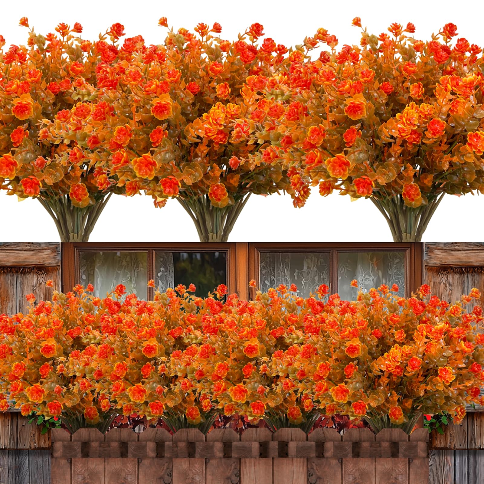 12 Bundles Artificial Fall Flowers for Outdoors Fall Thanksgiving Decorations,UV Resistant Fake Mums Faux Fall Plants Plastic Greenery Shrub Porch Home Gardens Autumn Decor(Brown Orange Flowers) - Image 7