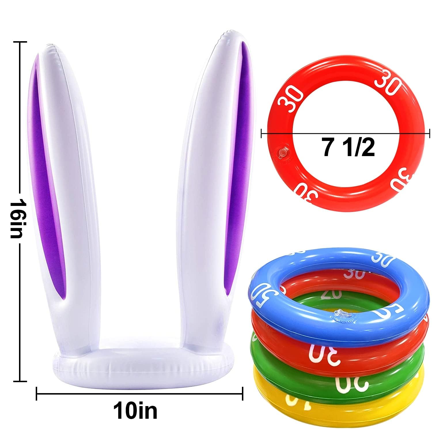 [16 Score Rings ] 4 Pack Easter Inflatable Bunny Rabbit Ears Ring Toss Game ​Easter Basket Stuffers for Kids Party Games Inflatable Gifts for Indoor Outdoor Toys Party Supplies Family Game - Image 3