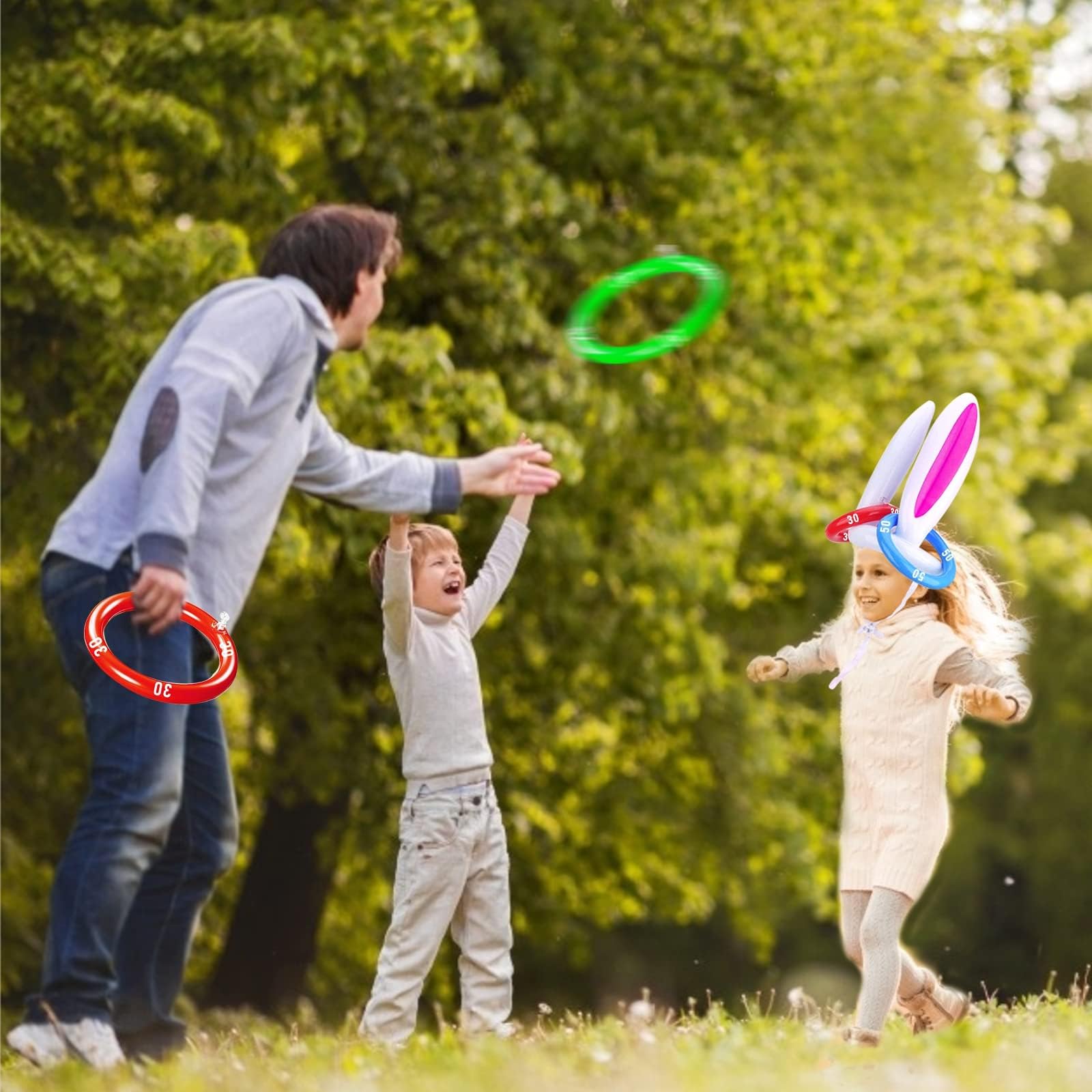 [16 Score Rings ] 4 Pack Easter Inflatable Bunny Rabbit Ears Ring Toss Game ​Easter Basket Stuffers for Kids Party Games Inflatable Gifts for Indoor Outdoor Toys Party Supplies Family Game - Image 5