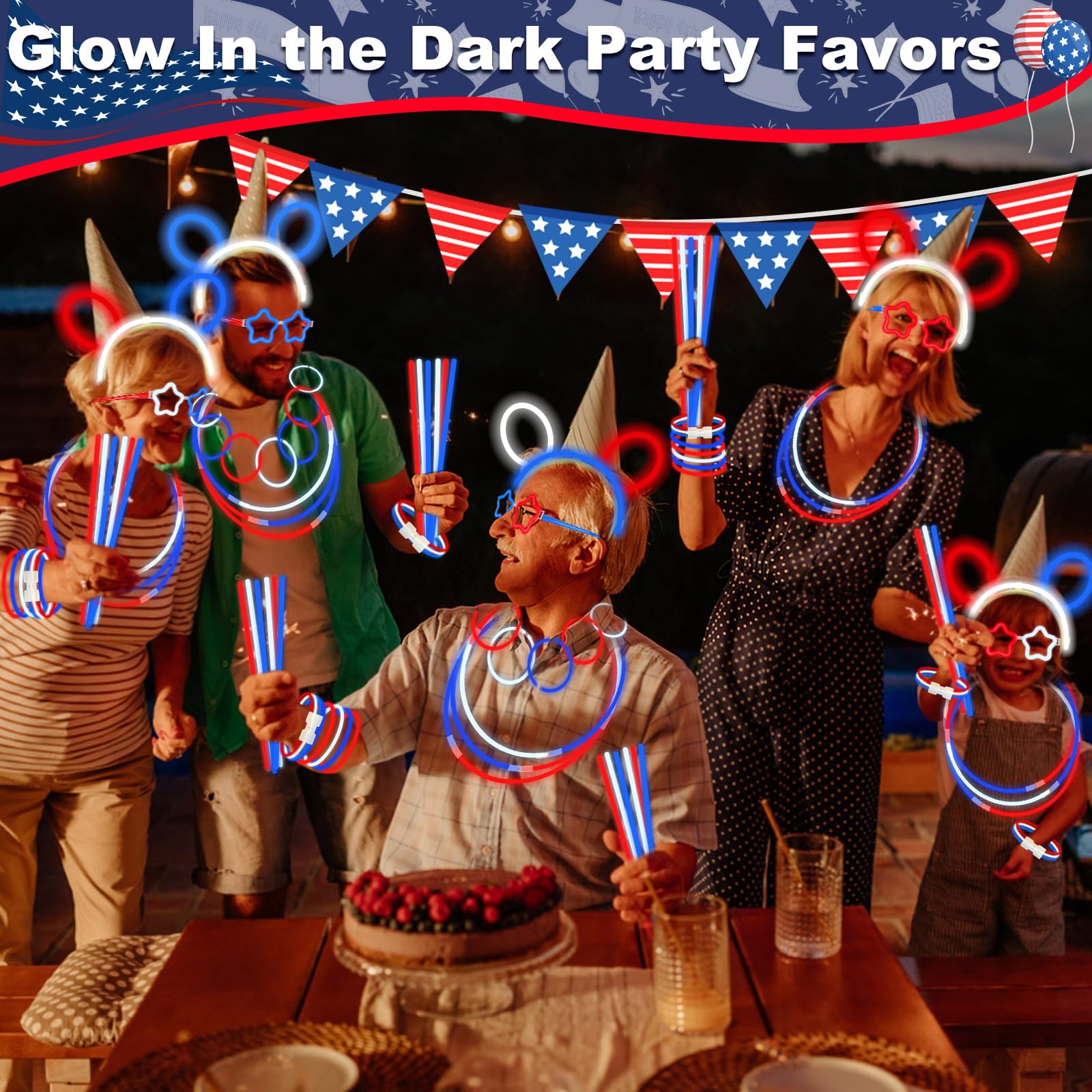 180 Pcs 4th of July Light Up Party Favors,12 Red White Blue Star Glasses 6 Headbands 12 Bracelets 150 Patriotic Glow Sticks Bulk with Connectors Glow in the Dark Party Supplies 250th Anniversary USA - Image 5