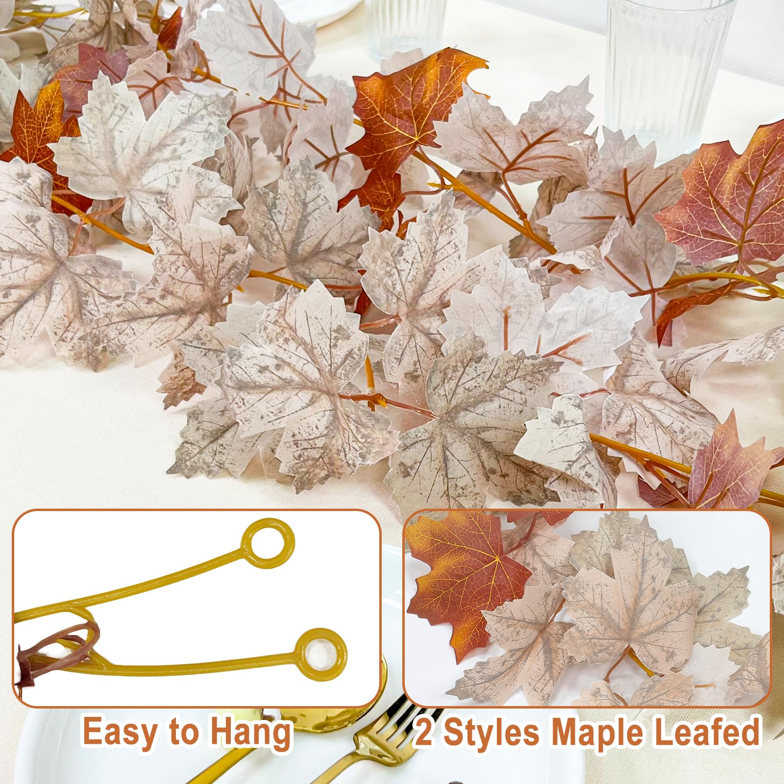 2 Pack Fall Maples Leaves Garland Fall Thanksgiving Decorations for Home Total 11.8Ft Fall Leaves Garland Hanging Artificial Autumn Foliage Garlands for Home Wedding Mantle Fireplace Party Christmas - Image 4