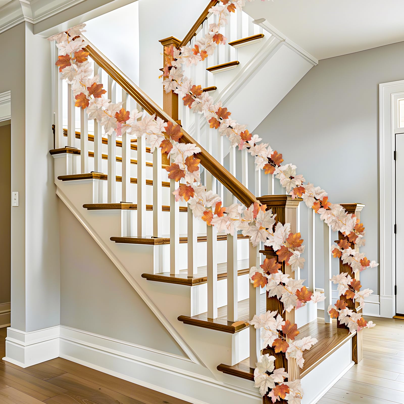 2 Pack Fall Maples Leaves Garland Fall Thanksgiving Decorations for Home Total 11.8Ft Fall Leaves Garland Hanging Artificial Autumn Foliage Garlands for Home Wedding Mantle Fireplace Party Christmas - Image 6