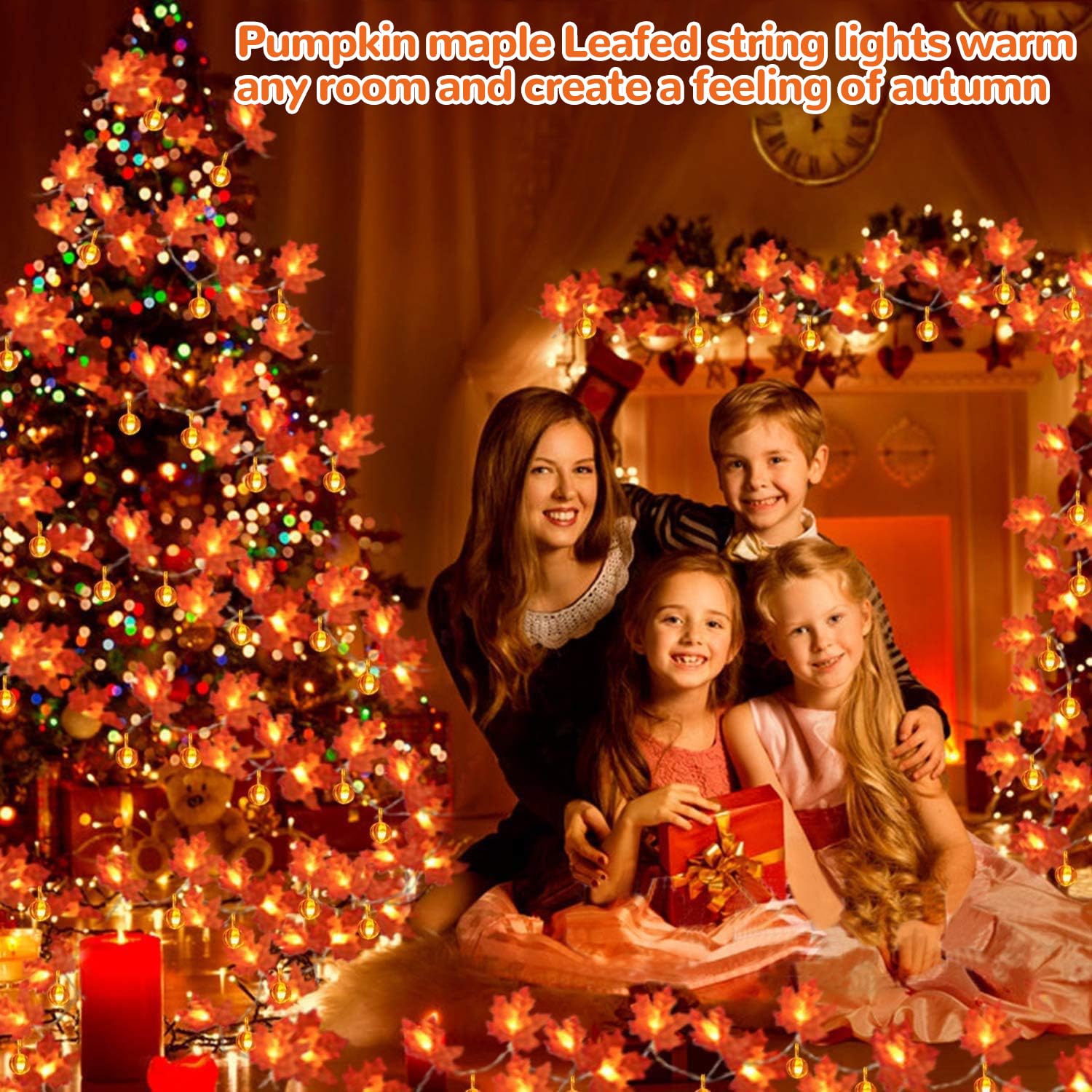 2 Pack Thanksgiving Decorations Fall Garland with Pumpkin Lights Fall Decorations for Home, Total 60 LED 20 Ft Maples Leaves Thanksgiving Lights Battery Operated Autumn Decor Indoor Outdoor Christmas - Image 7