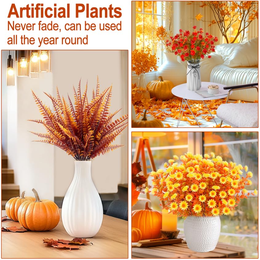 20 Bundles Artificial Fall Flowers for Outdoors Fall Thanksgiving Decorations - UV Resistant Fake Mums Faux Fall Plants Plastic Flowers for Gardens Porch Fireplace Patio Home Indoor Autumn Fall Decor - Image 3