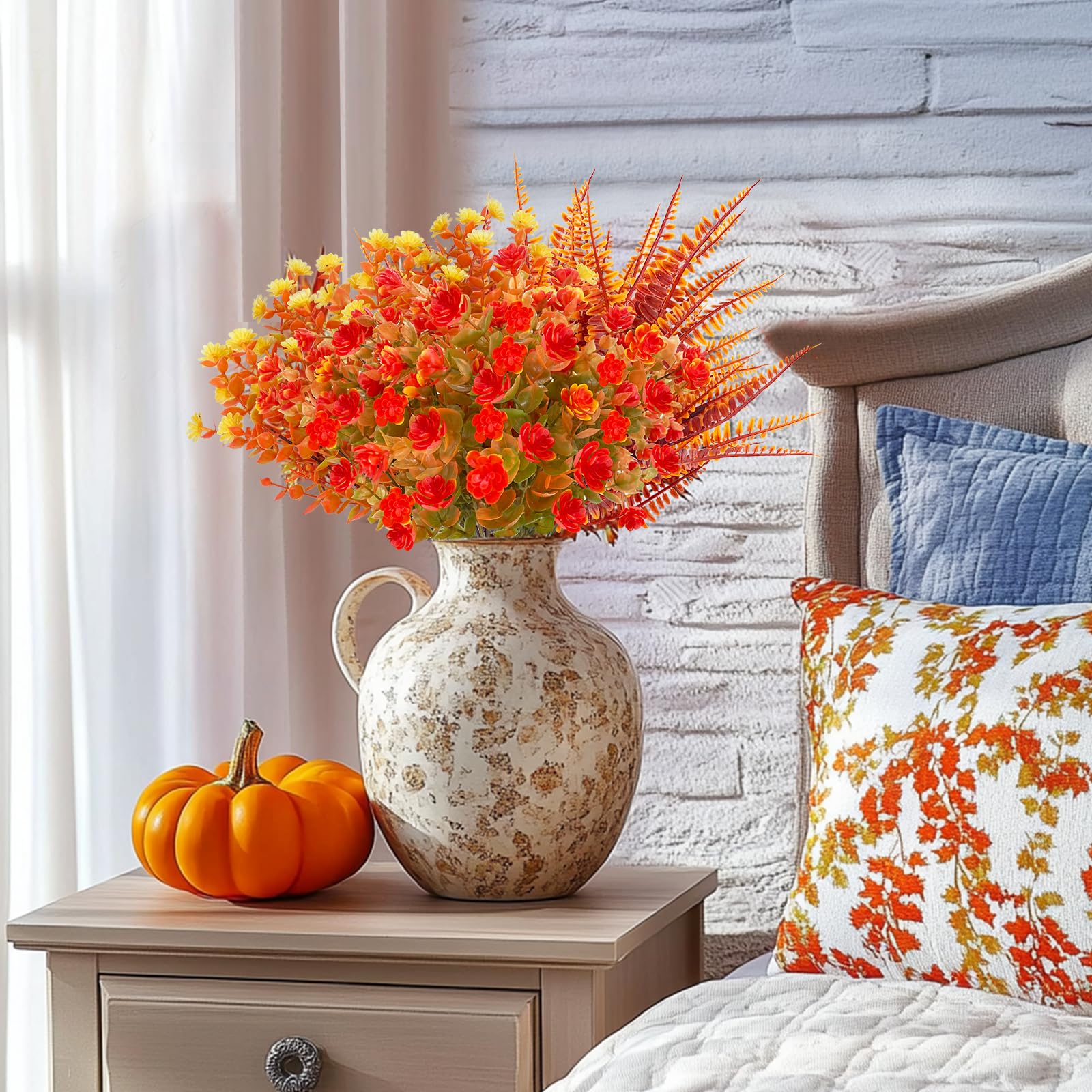 20 Bundles Artificial Fall Flowers for Outdoors Fall Thanksgiving Decorations - UV Resistant Fake Mums Faux Fall Plants Plastic Flowers for Gardens Porch Fireplace Patio Home Indoor Autumn Fall Decor - Image 4