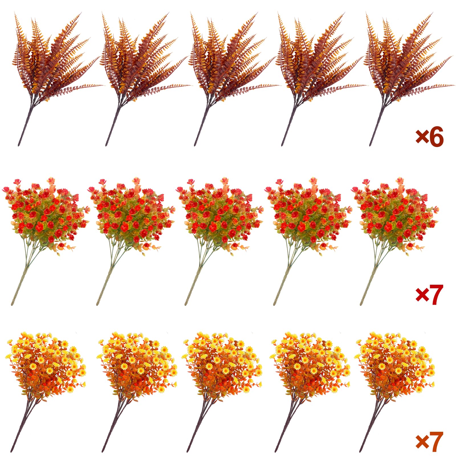 20 Bundles Artificial Fall Flowers for Outdoors Fall Thanksgiving Decorations - UV Resistant Fake Mums Faux Fall Plants Plastic Flowers for Gardens Porch Fireplace Patio Home Indoor Autumn Fall Decor - Image 6
