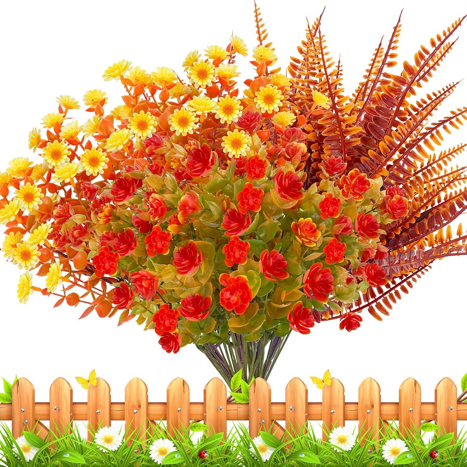 20 Bundles Artificial Fall Flowers for Outdoors Fall Thanksgiving Decorations - UV Resistant Fake Mums Faux Fall Plants Plastic Flowers for Gardens Porch Fireplace Patio Home Indoor Autumn Fall Decor - Image 7