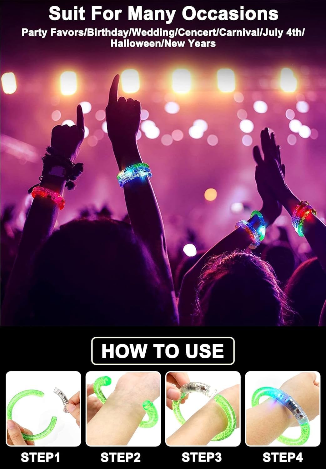 20 Pack LED Glow Bracelets Party Favors for Adult Glow in The Dark Party Supplies, LED Bracelet Light Up Toys Neon Birthday Wedding Gifts, Goodie Bags Stuffers, Classroom Games Prizes Patriotic - Image 5