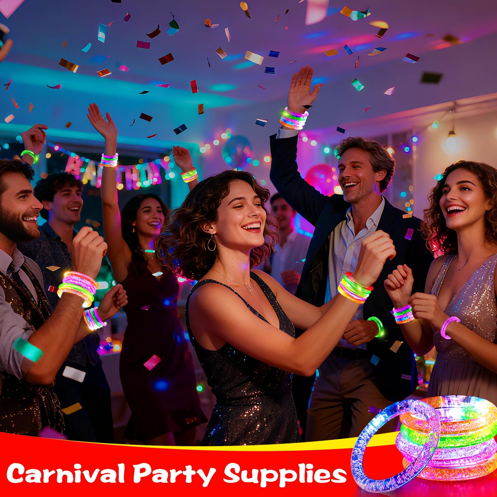 20 Pack LED Glow Bracelets Party Favors for Adult Glow in The Dark Party Supplies, LED Bracelet Light Up Toys Neon Birthday Wedding Gifts, Goodie Bags Stuffers, Classroom Games Prizes Patriotic - Image 6