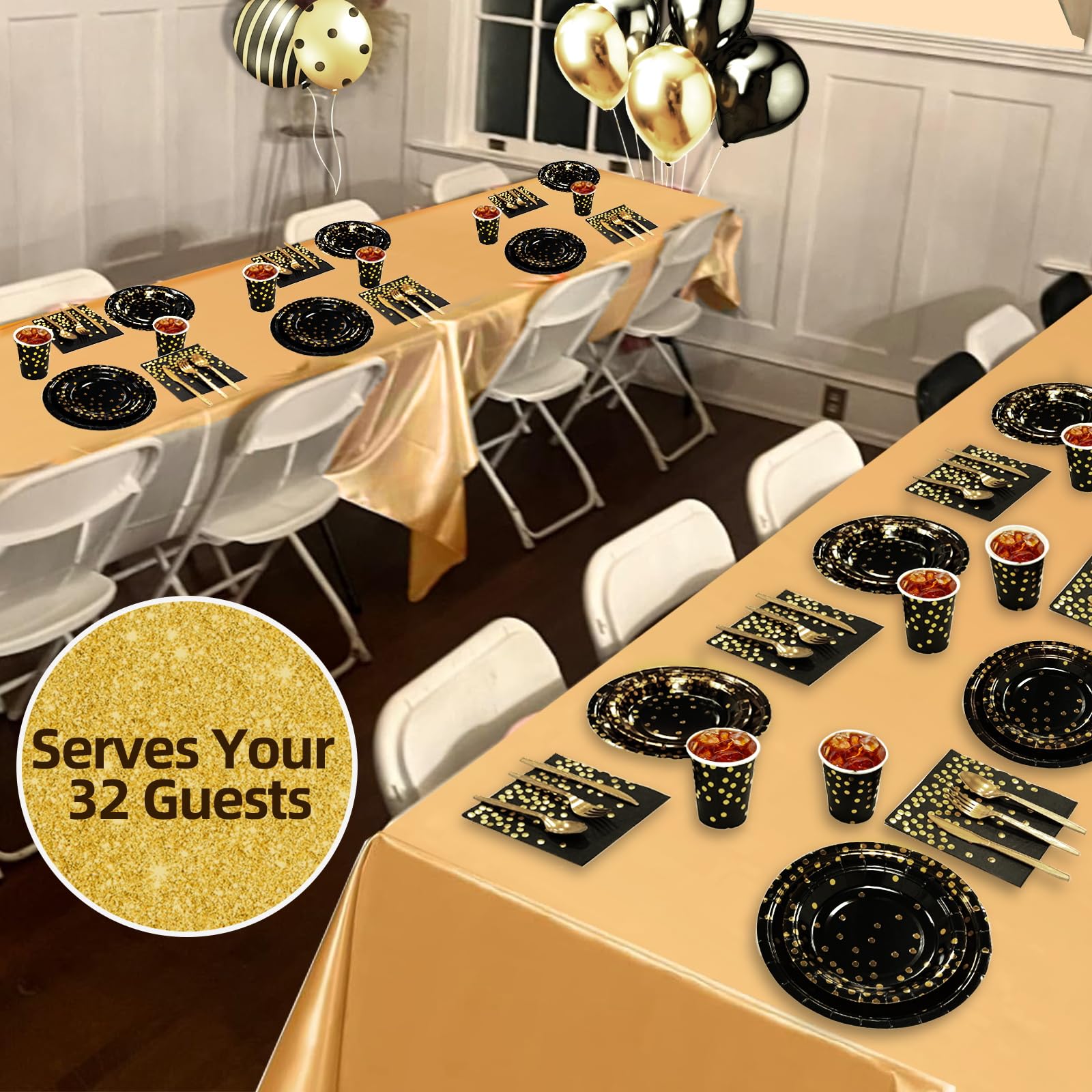 224 PCS Plates and Napkins Severs 32 ,New Years Eve Party Supplies 2026,Black Gold Disposable Dinnerware Set Includes New Year Paper Plates Napkins Cups Forks Knives Spoons for New Years Decorations - Image 5