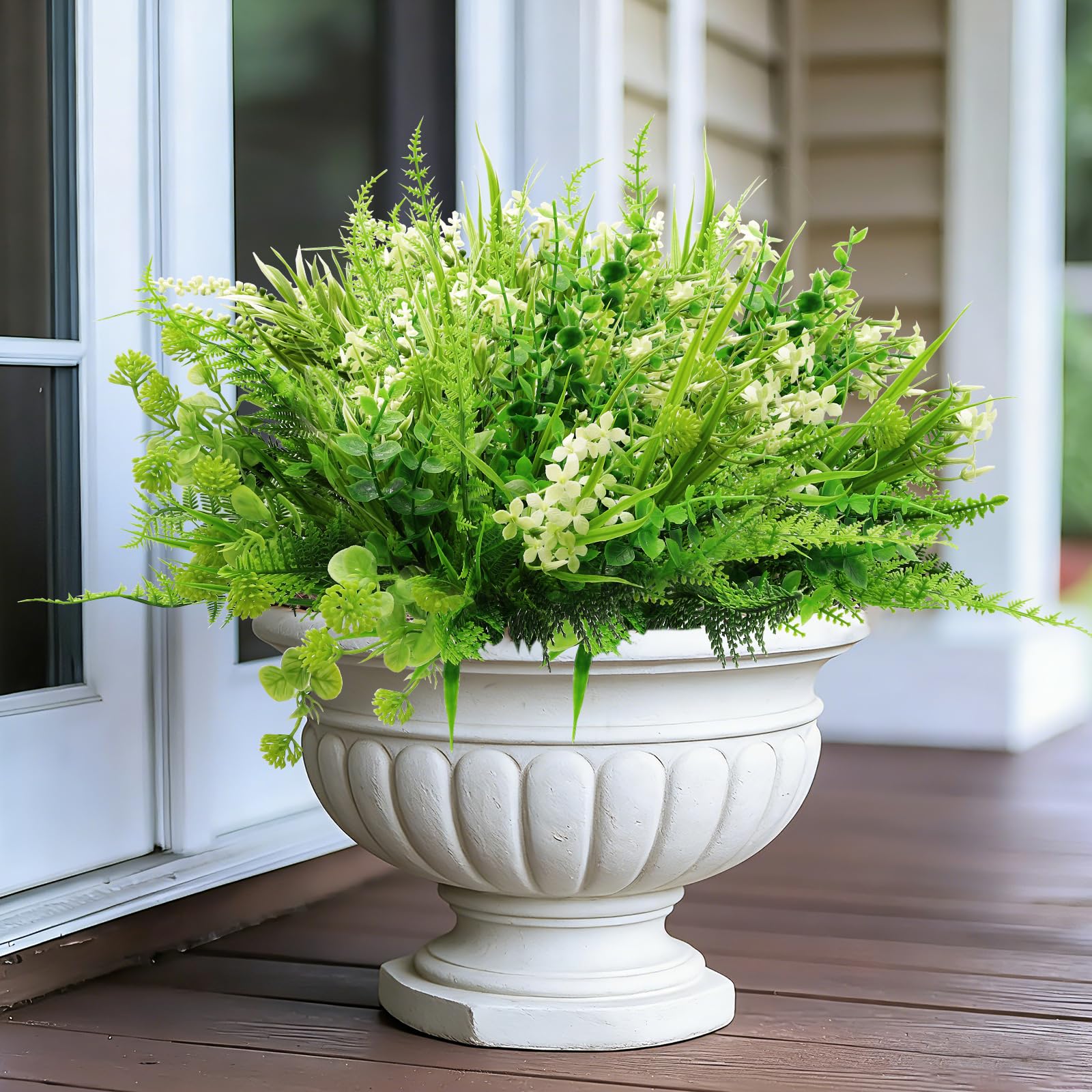 24 Bundles 6 Styles Artificial Plants Flowers for Outdoors Spring Summer Decor, UV Resistant No Fade Faux Plants Plastic Greenery Shrubs, Fake Fern Lavender Boxwood for Gardens Porch Yards Home Decor - Image 4