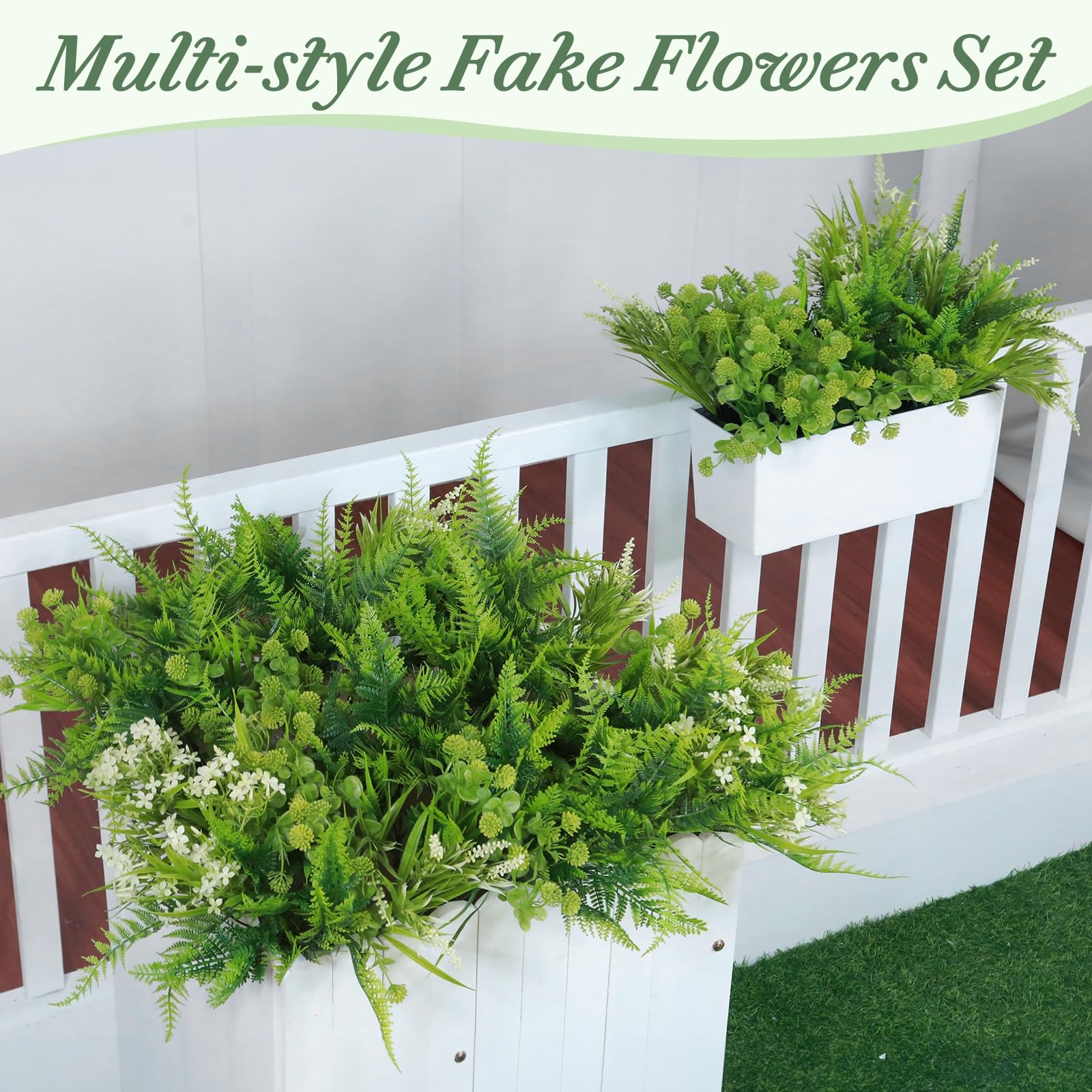 24 Bundles 6 Styles Artificial Plants Flowers for Outdoors Spring Summer Decor, UV Resistant No Fade Faux Plants Plastic Greenery Shrubs, Fake Fern Lavender Boxwood for Gardens Porch Yards Home Decor - Image 5