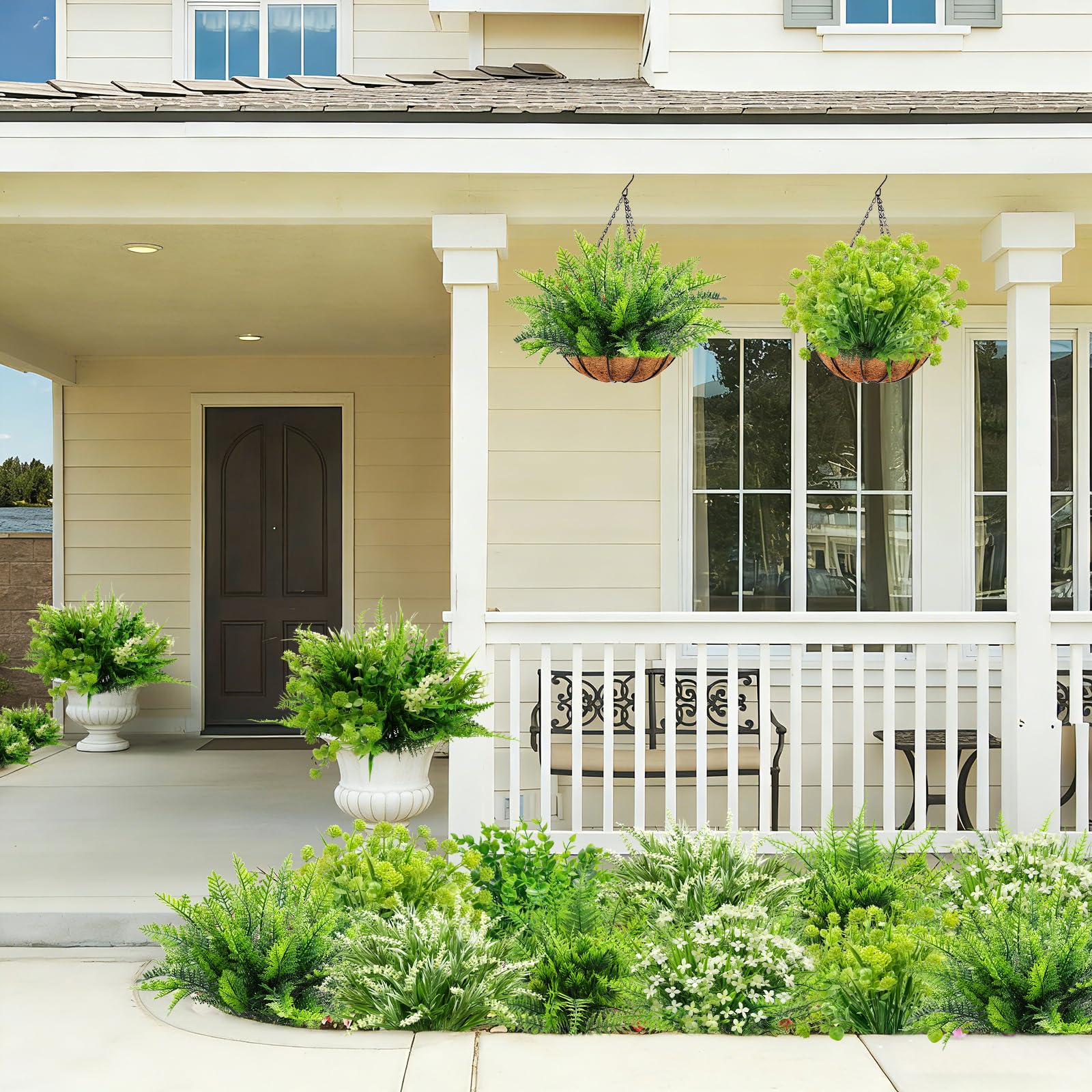 24 Bundles 6 Styles Artificial Plants Flowers for Outdoors Spring Summer Decor, UV Resistant No Fade Faux Plants Plastic Greenery Shrubs, Fake Fern Lavender Boxwood for Gardens Porch Yards Home Decor - Image 6