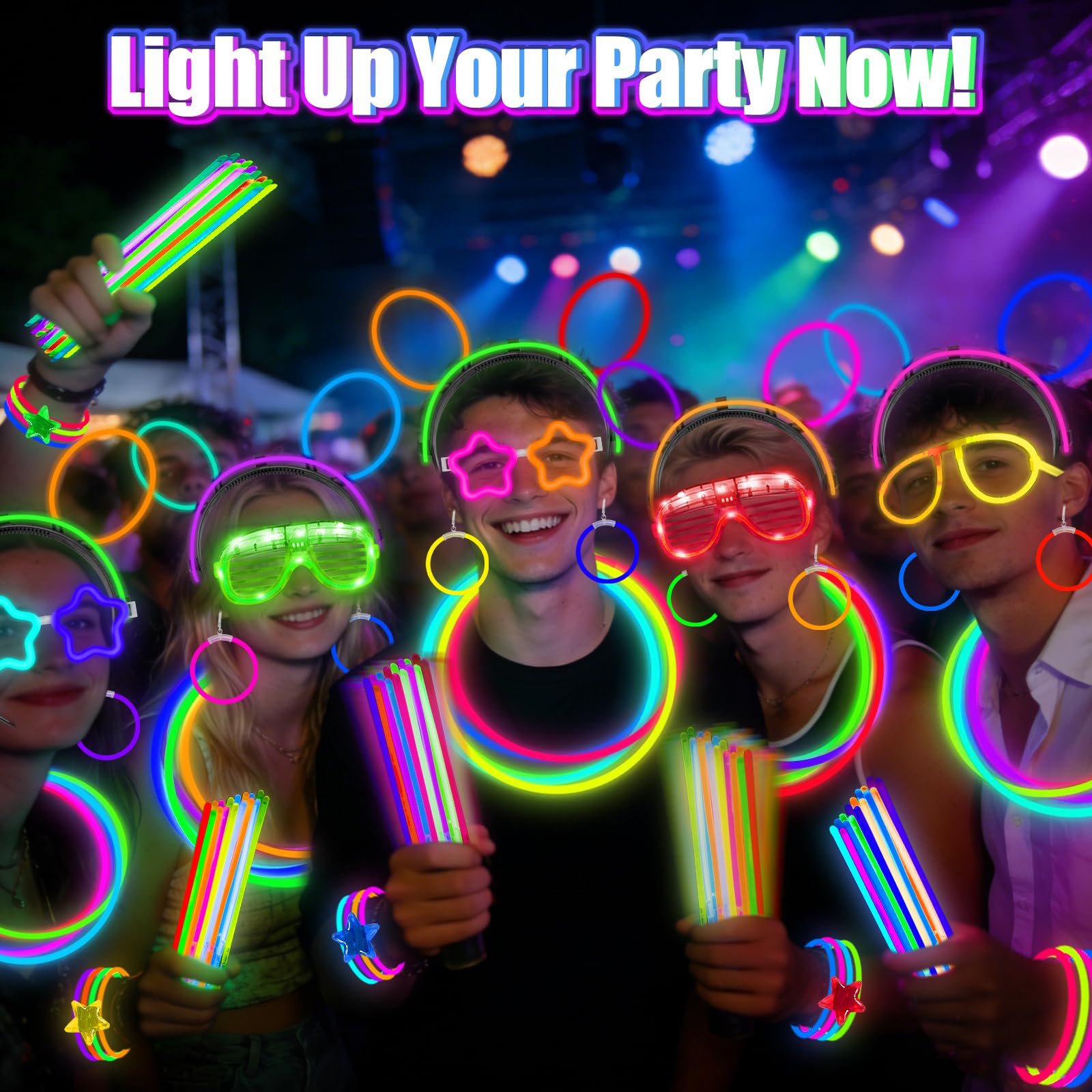 242PCS Glow Sticks, Glow in the Dark Party Favors Party Supplies for Adults Glow Sticks Bulk & Connectors Light Up Glasses Headbands Bracelets Necklace Earrings for football Birthday Wedding Patriotic - Image 4