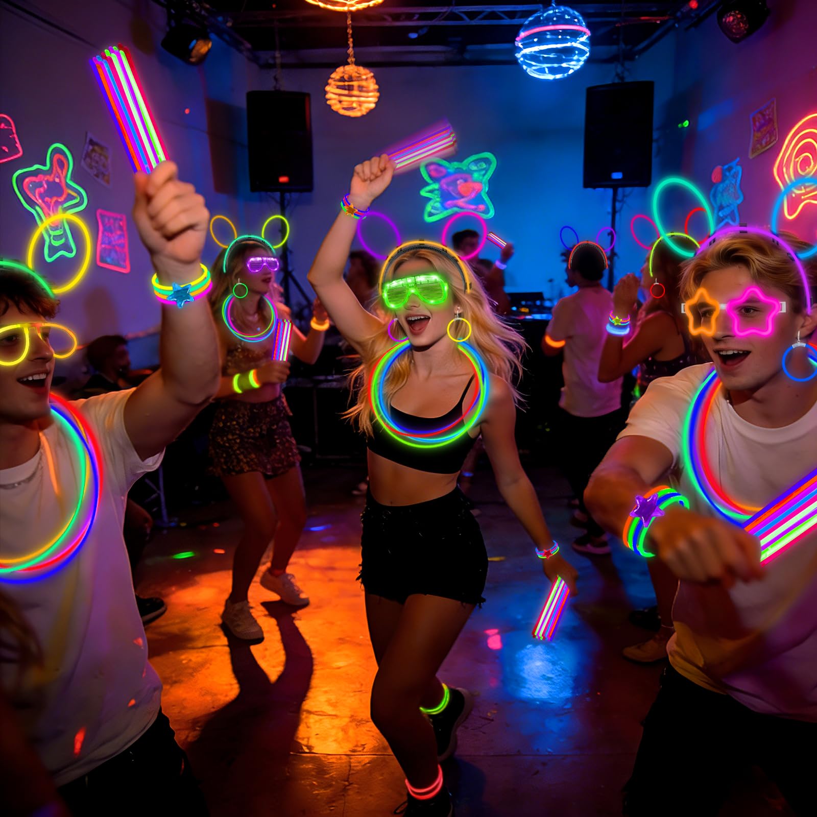 242PCS Glow Sticks, Glow in the Dark Party Favors Party Supplies for Adults Glow Sticks Bulk & Connectors Light Up Glasses Headbands Bracelets Necklace Earrings for football Birthday Wedding Patriotic - Image 5