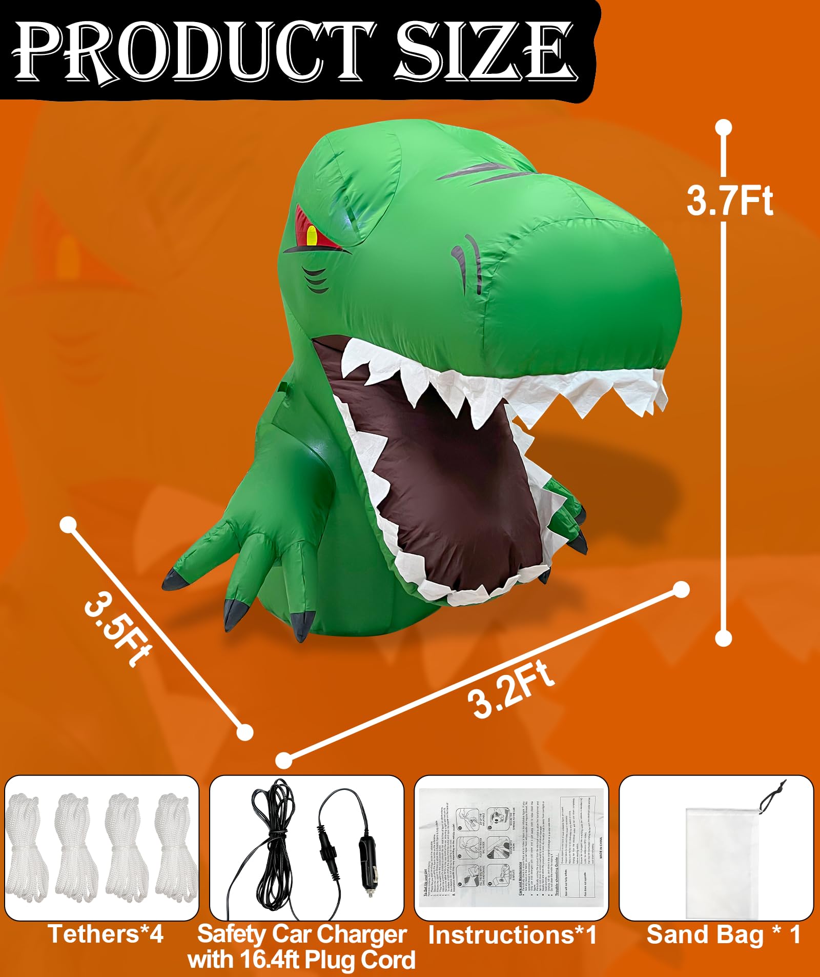 3.7 Ft Halloween Trunk or Treat Decorations for SUV Inflatable Dinosaur with Build-in LEDs, Trunk or Treat Inflatable Dinosaur Broke Out from Car Halloween Blow Up for SUVs, Sedans, Outdoor Decor - Image 5