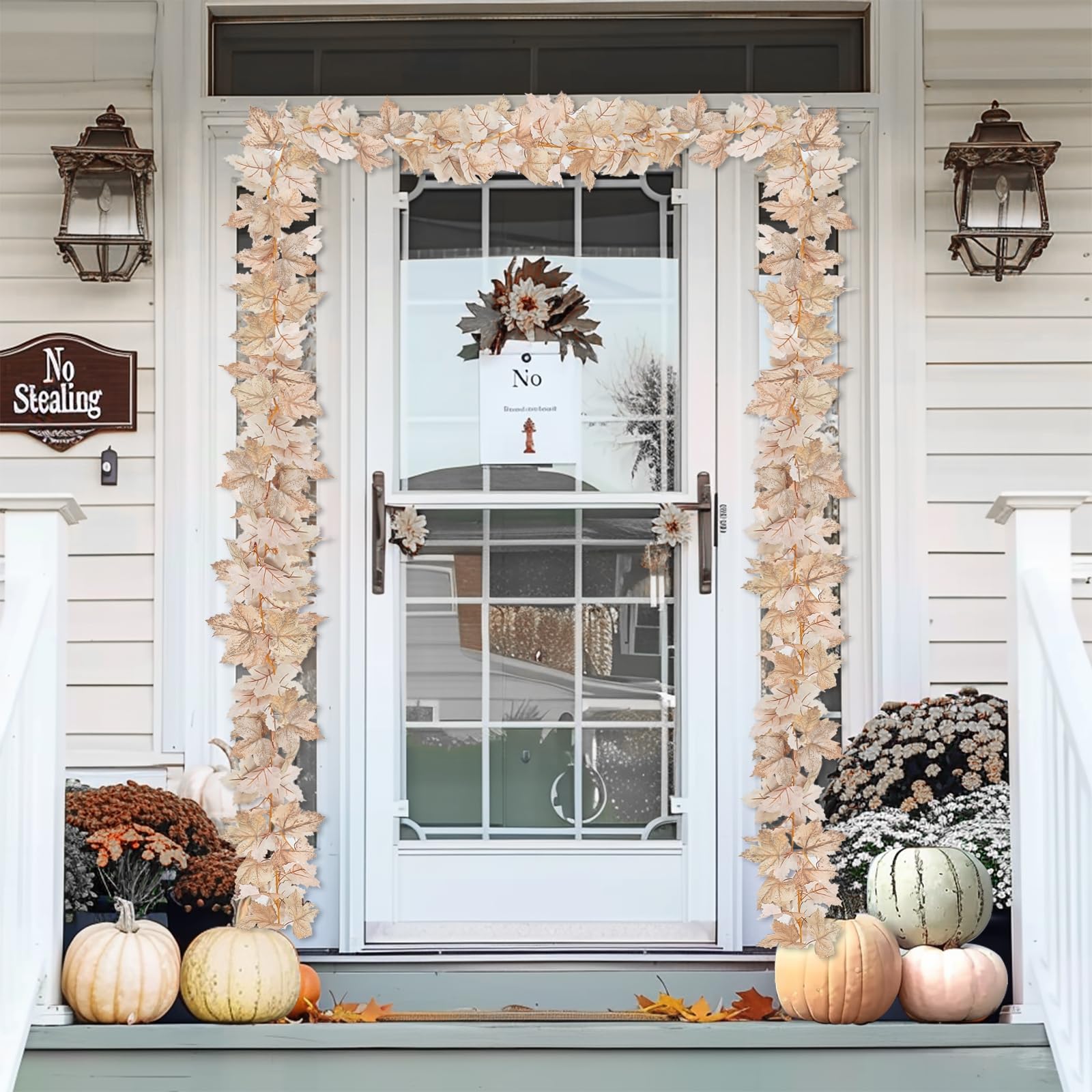 3 Pack Fall Decor - Fall Garland with Lights Fall Decorations for Home, Total 20Ft 60LED Thick Lighted Maples Leafed Autumn Garland Wedding Harvest Fireplace Party Christmas Thanksgiving Decorations - Image 6