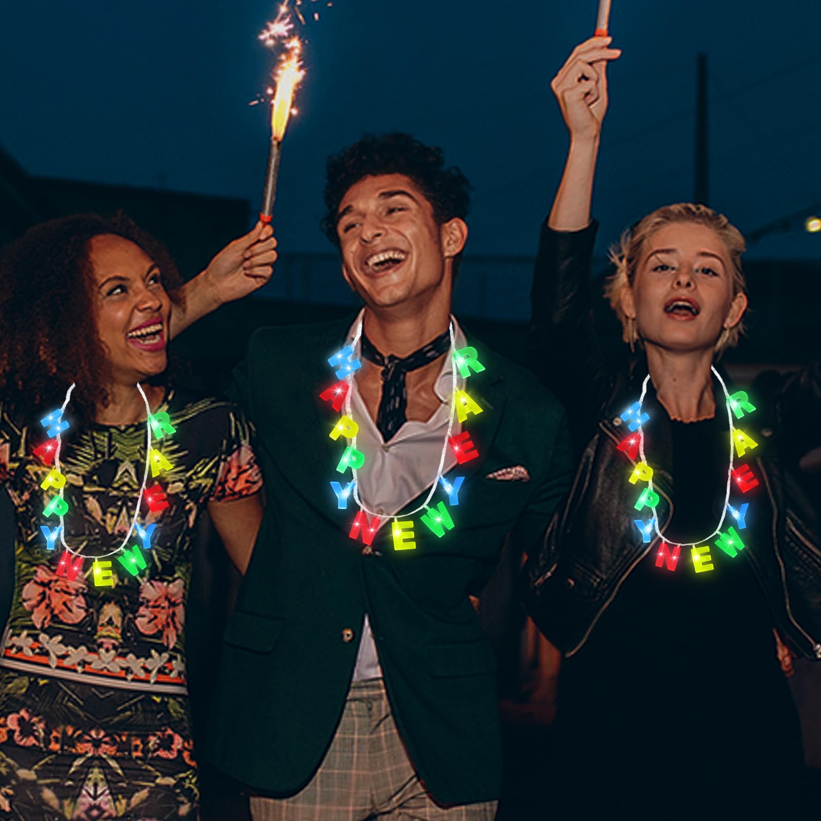 3 Pack Light Up Happy New Years Necklaces New Years Eve Party Supplies for Adult, Colorful Nye Necklaces with 14 Leds 3 Modes Glow In the Dark Party Accessories New Years Birthday Party Favors - Image 6