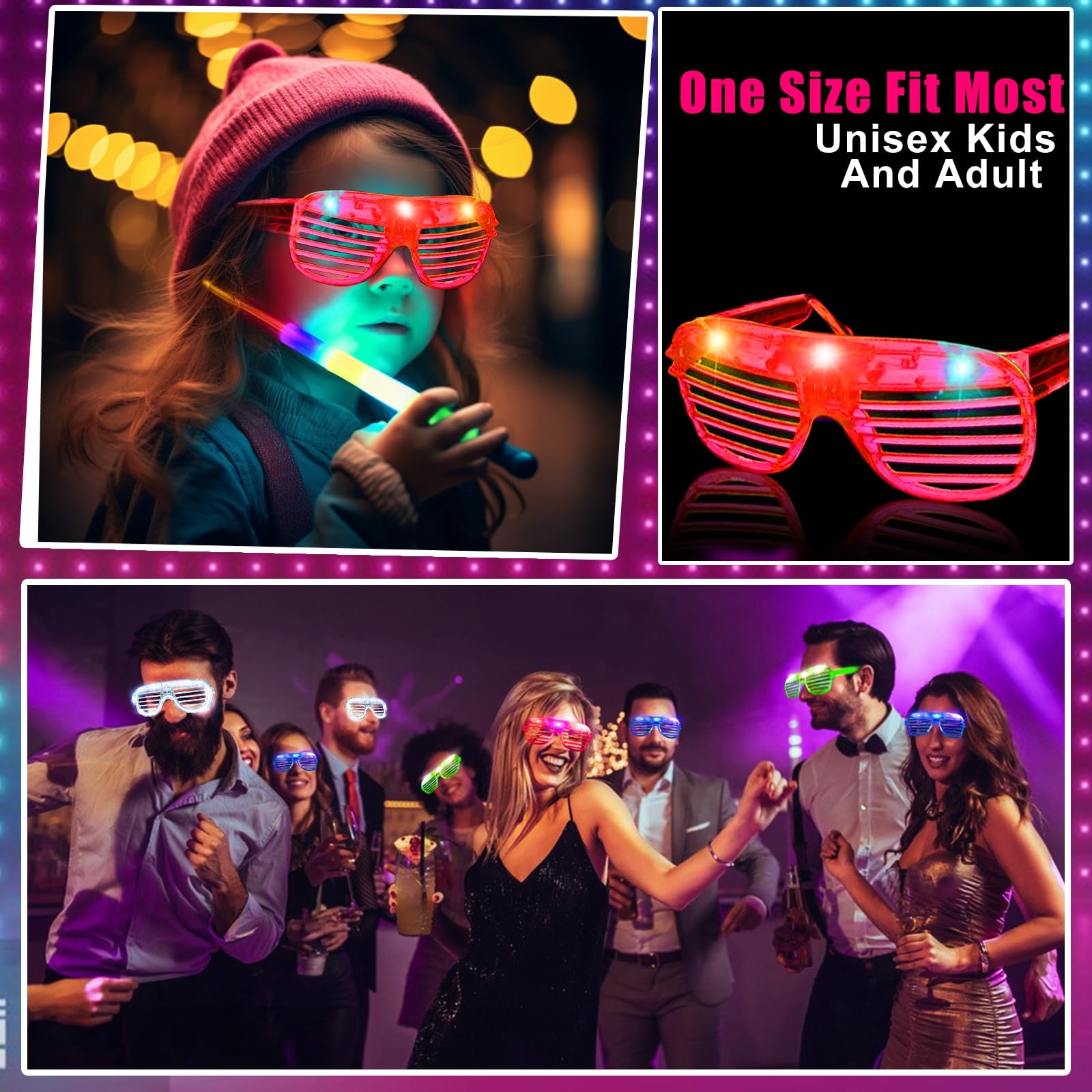 30 Pack LED Glasses Glow in The Dark Party Supplies Glow Sticks Glasses Party Favors Rave Neon Shutter Shades Light Up Glasses Sunglasses Party Favors for Kids/Adults Birthday Wedding Patriotic - Image 3