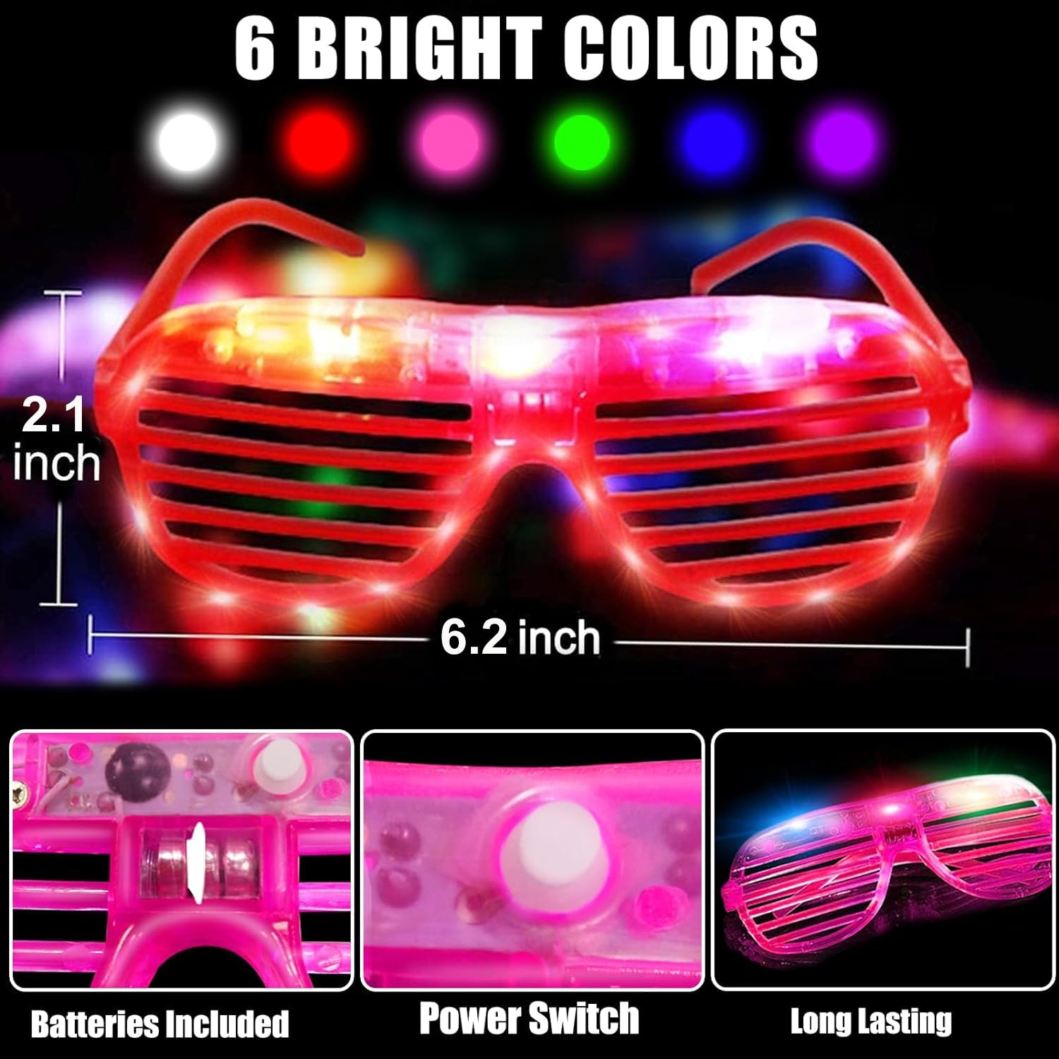 30 Pack LED Glasses Glow in The Dark Party Supplies Glow Sticks Glasses Party Favors Rave Neon Shutter Shades Light Up Glasses Sunglasses Party Favors for Kids/Adults Birthday Wedding Patriotic - Image 4