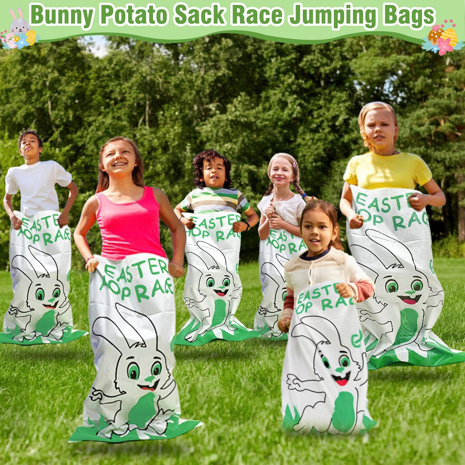 31 Pcs Easter Games Set for 6 Players - 6 Potato Sack Race Bags, Egg & Spoon Race, 3 3-Legged Bands, 2 Bunny Ear Ring Toss - Kids Family Easter Carnival Hunt Party Activities Outdoor Yard School Event - Image 3