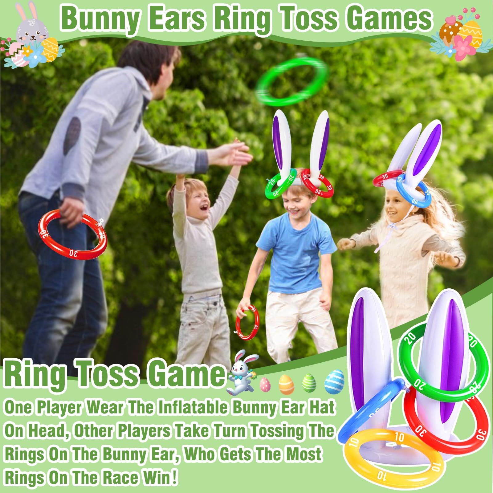 31 Pcs Easter Games Set for 6 Players - 6 Potato Sack Race Bags, Egg & Spoon Race, 3 3-Legged Bands, 2 Bunny Ear Ring Toss - Kids Family Easter Carnival Hunt Party Activities Outdoor Yard School Event - Image 4