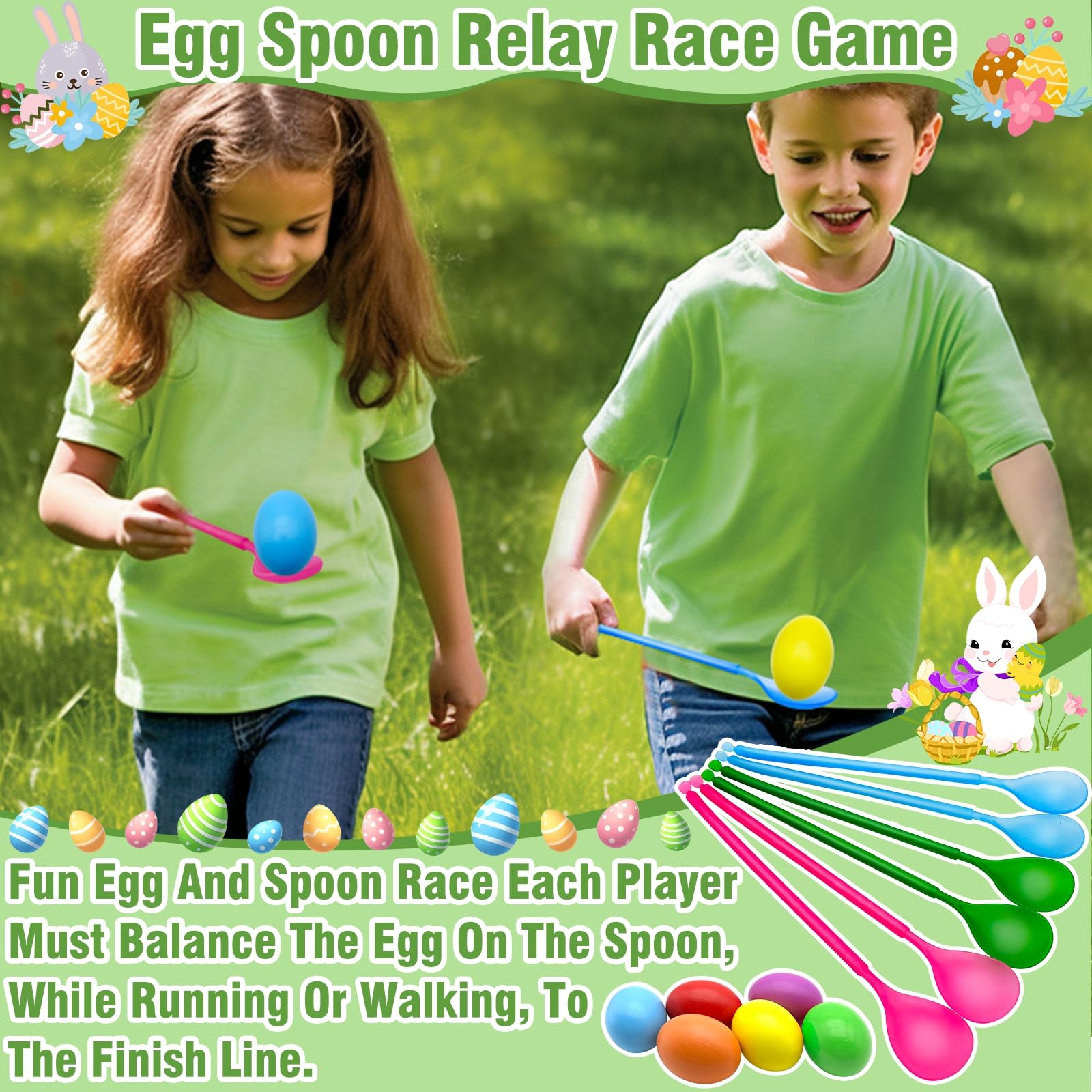 31 Pcs Easter Games Set for 6 Players - 6 Potato Sack Race Bags, Egg & Spoon Race, 3 3-Legged Bands, 2 Bunny Ear Ring Toss - Kids Family Easter Carnival Hunt Party Activities Outdoor Yard School Event - Image 5