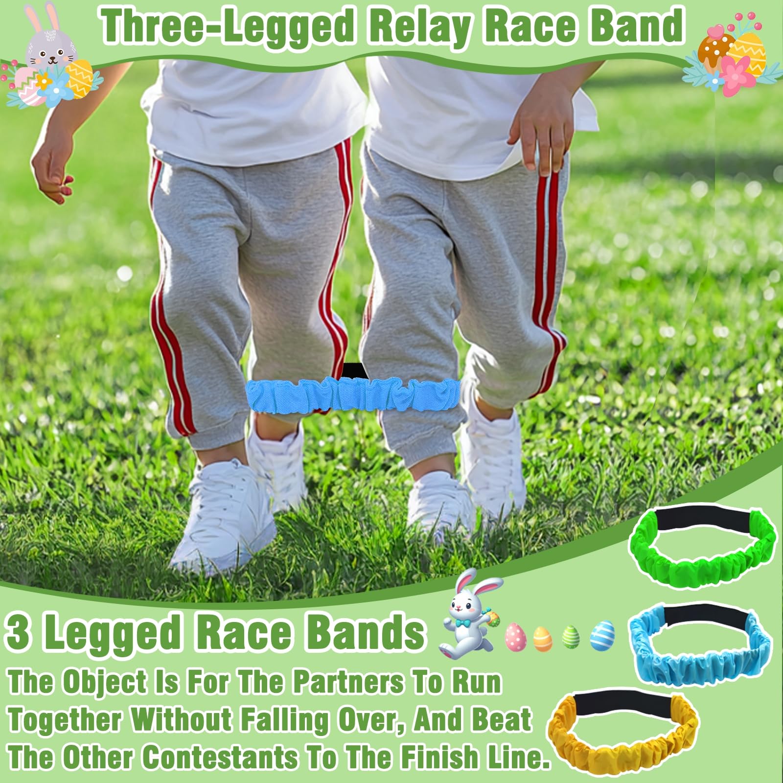 31 Pcs Easter Games Set for 6 Players - 6 Potato Sack Race Bags, Egg & Spoon Race, 3 3-Legged Bands, 2 Bunny Ear Ring Toss - Kids Family Easter Carnival Hunt Party Activities Outdoor Yard School Event - Image 6