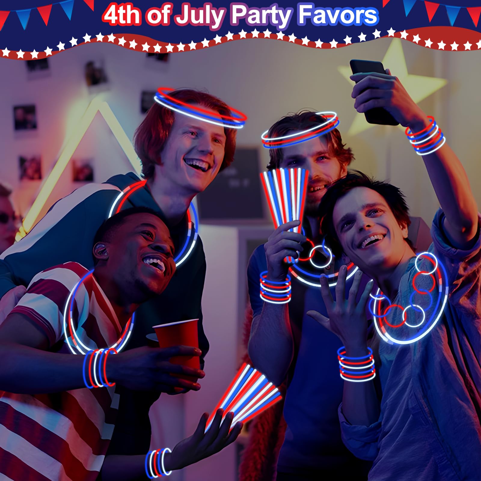 480 Pack 4th of July Glow Sticks Party Favors with Connectors,Patriotic Red White Blue Glow Stick Bracelets Nacklaces Glow in the Dark Accessories 250th Anniversary USA Independence Day Decorations - Image 4