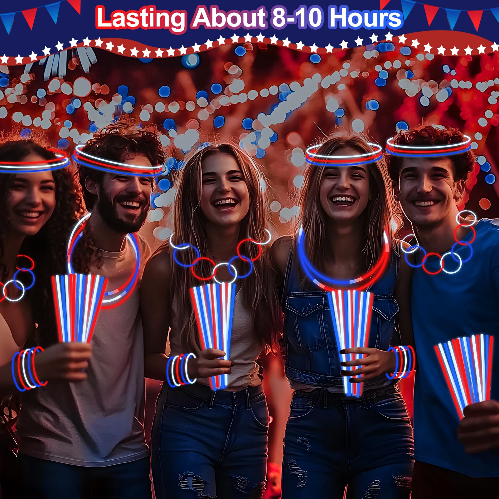 480 Pack 4th of July Glow Sticks Party Favors with Connectors,Patriotic Red White Blue Glow Stick Bracelets Nacklaces Glow in the Dark Accessories 250th Anniversary USA Independence Day Decorations - Image 5