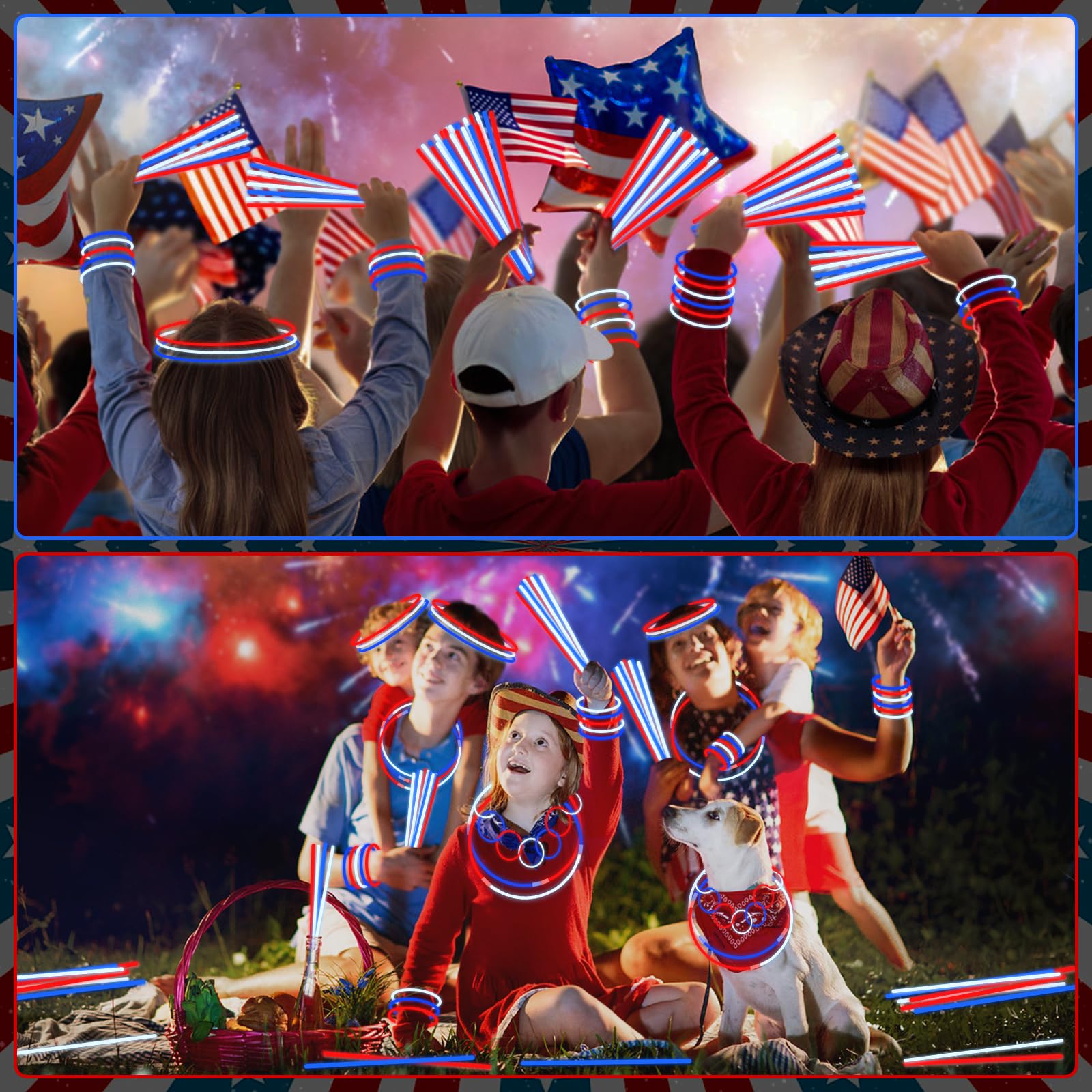 480 Pack 4th of July Glow Sticks Party Favors with Connectors,Patriotic Red White Blue Glow Stick Bracelets Nacklaces Glow in the Dark Accessories 250th Anniversary USA Independence Day Decorations - Image 6