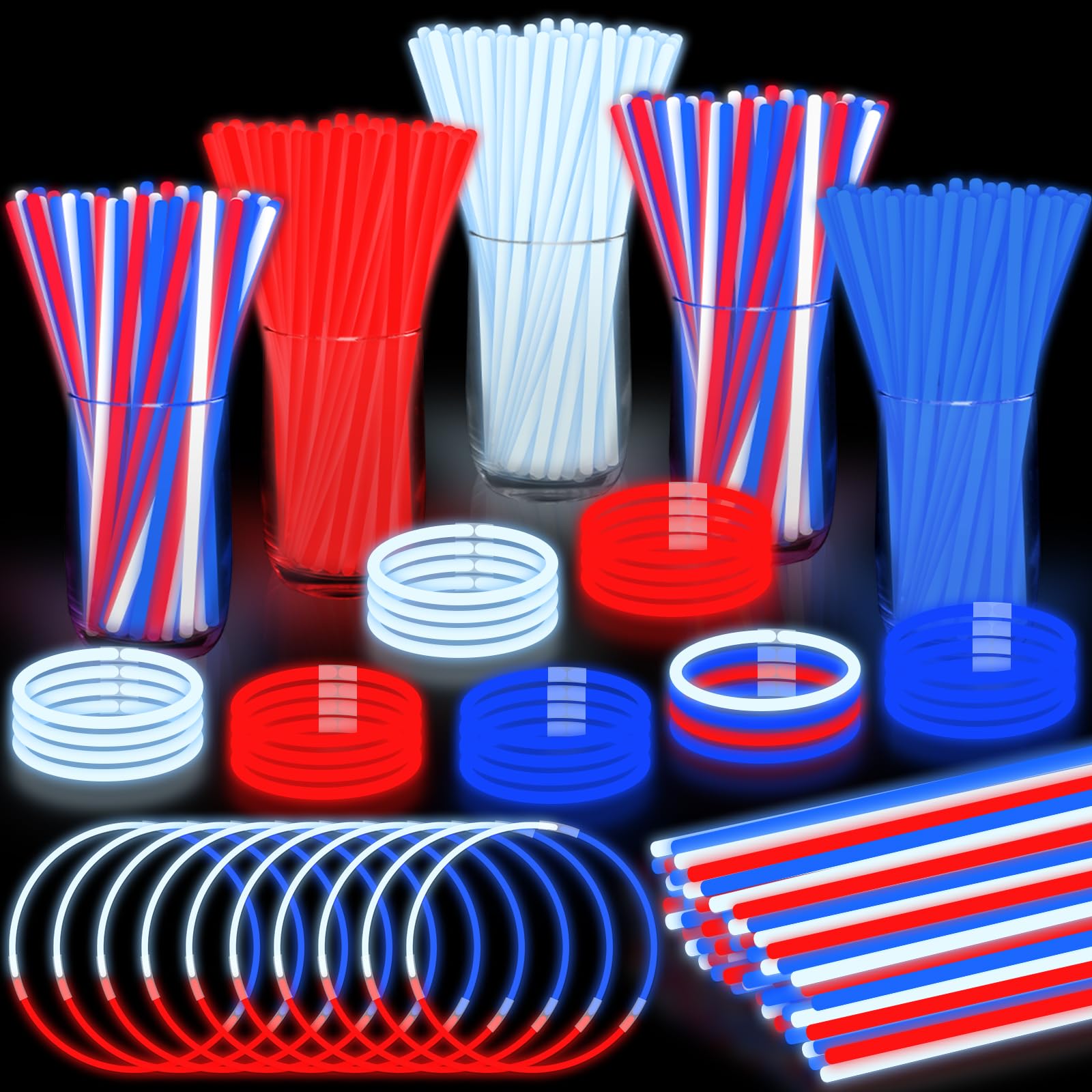 480 Pack 4th of July Glow Sticks Party Favors with Connectors,Patriotic Red White Blue Glow Stick Bracelets Nacklaces Glow in the Dark Accessories 250th Anniversary USA Independence Day Decorations - Image 7