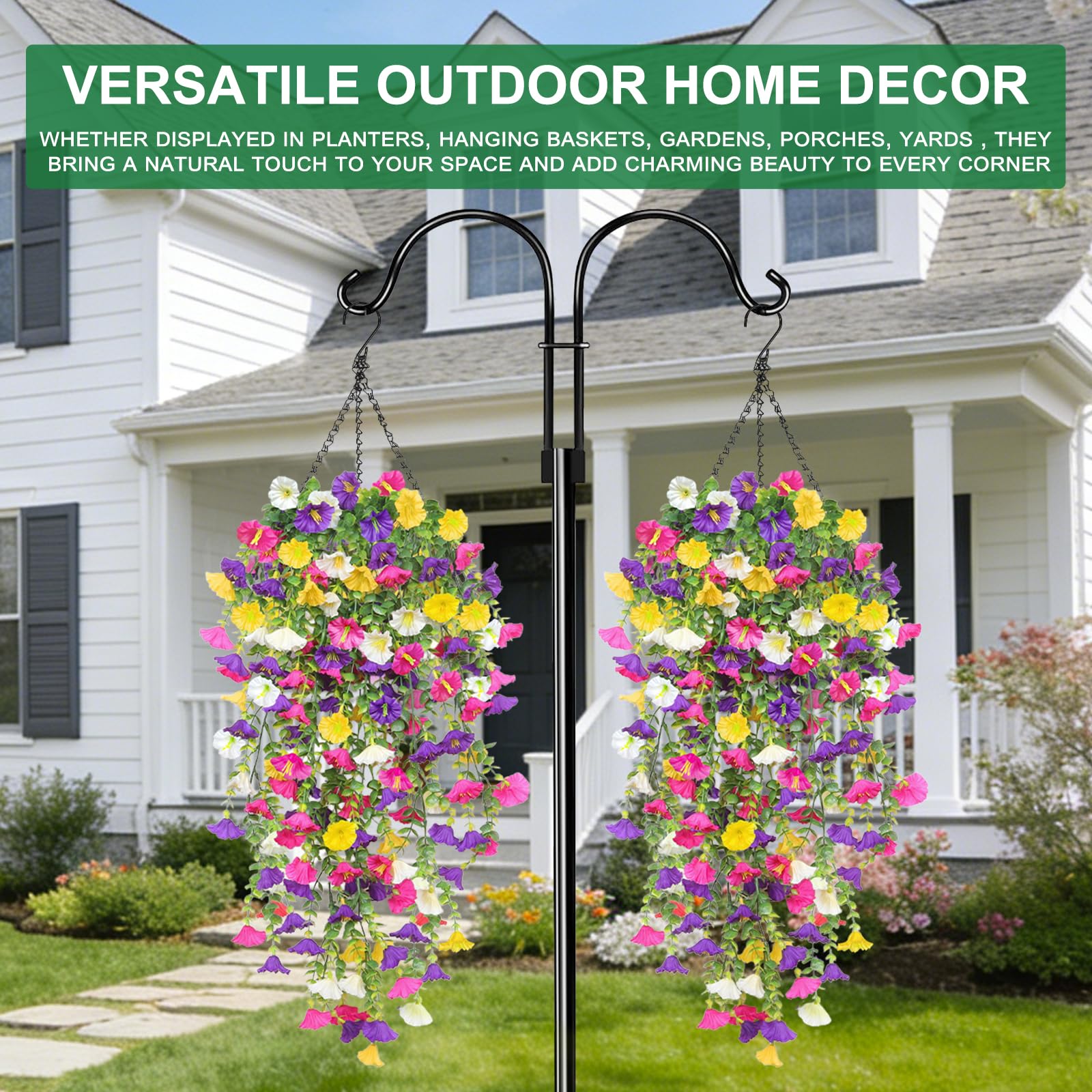 4PCS Artificial Hanging Flowers for Outdoors Summer Decoration, Fake Hanging Plants Faux Petunias with Eucalyptus, UV Resistant No Fade Plastic Realistic Silk Flowers for Porch Patio Balcony Indoor - Image 4